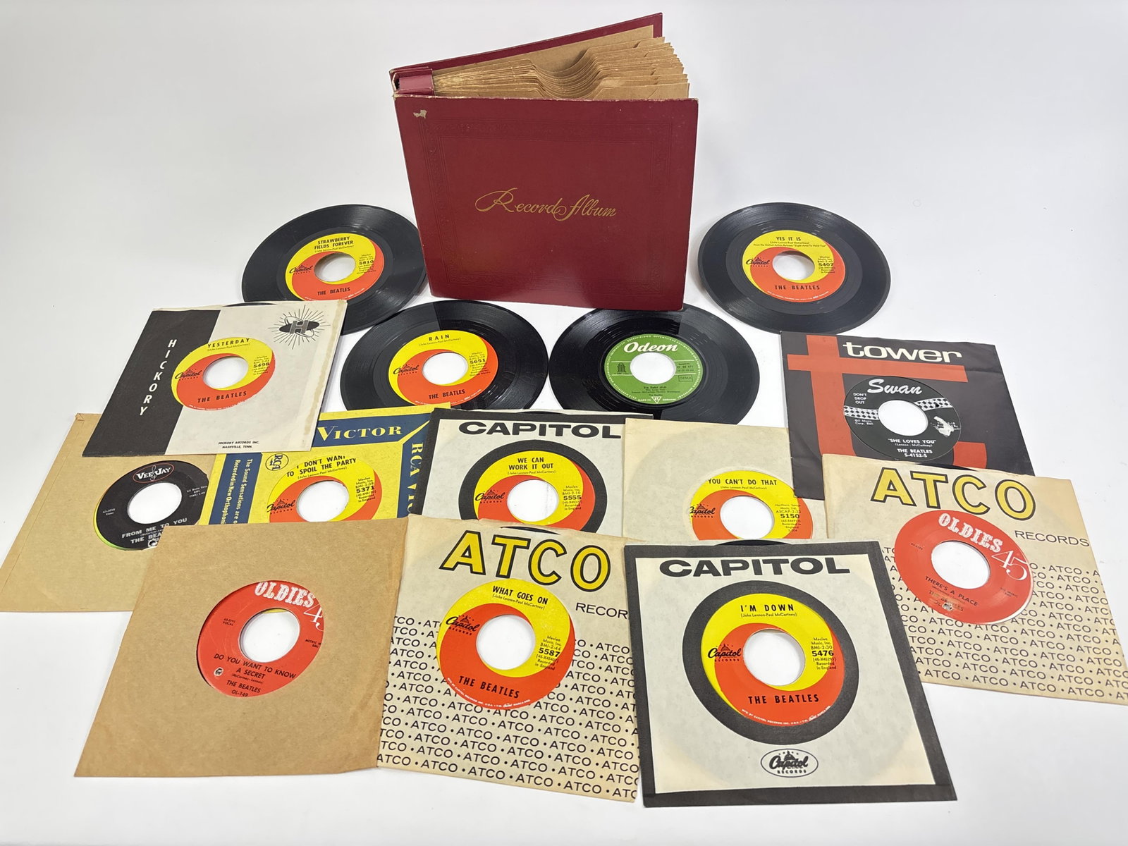 Lot of 14 vintage The Beatles 7inch records with record album one German pressing I Want To Hold: Lot of 14 vintage The Beatles 7inch records with record album one German pressing I Want To Hold Your Hand and She Loves You