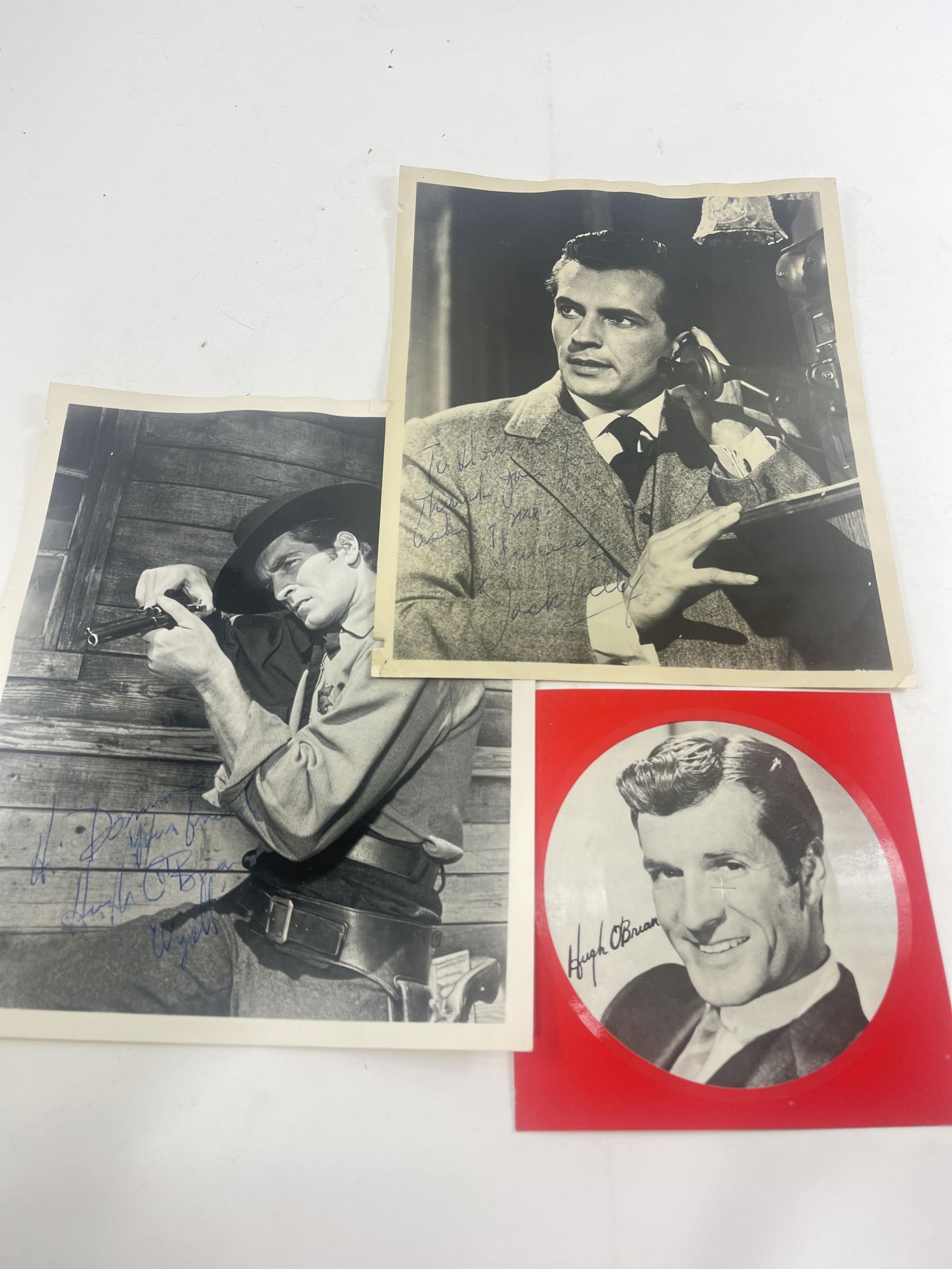 Pair of autographed photos from Hugh O?Brian and Jack Kelly and Hugh O?Brian 78 RPM Record,: Pair of autographed photos from Hugh O?Brian and Jack Kelly and Hugh O?Brian 78 RPM Record Provenance: Connie DeNave Estate