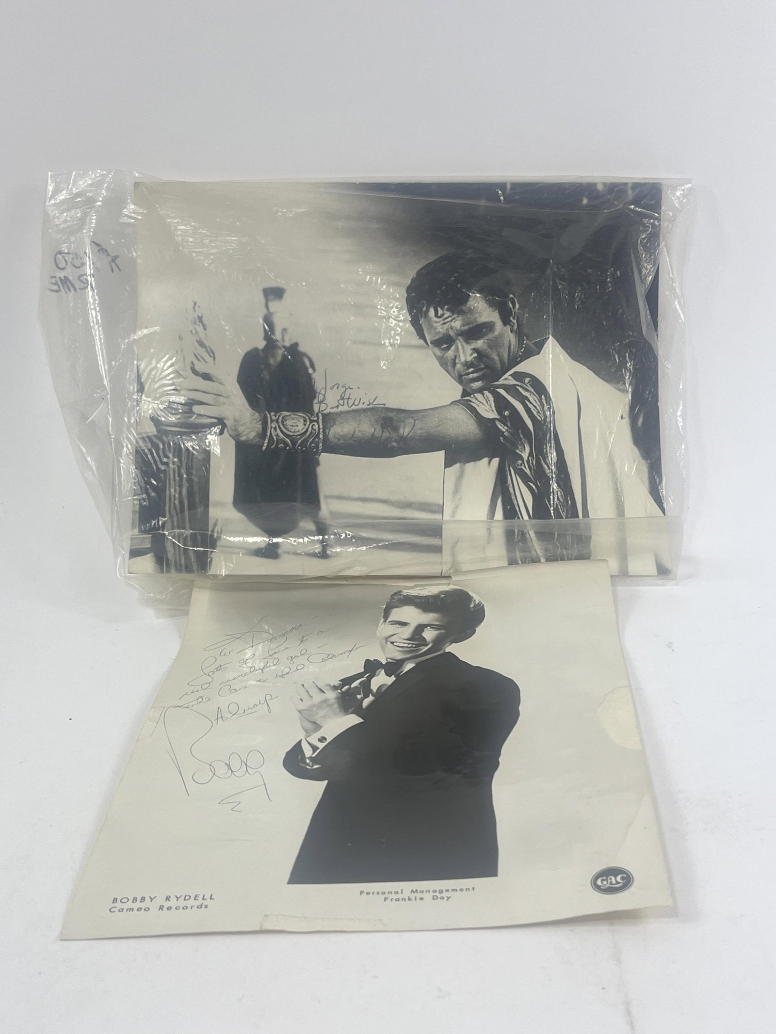 Pair of autographed photos, Bobby Rydell, Richard Burton as Mark Antony in the Cleopatra movie,: Pair of autographed photos, Bobby Rydell, Richard Burton as Mark Antony in the Cleopatra movie Provenance: Connie DeNave Estate