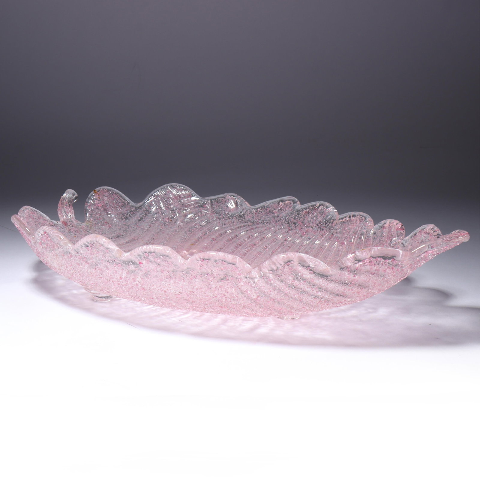 Fratelli Toso Rugiadoso Murano art glass bowl, 1936 3 3/4"H x 16 1/4"W: Fratelli Toso Rugiadoso Murano art glass bowl, 1936 Unsigned. Signed and inscribed on bottom. Provenance: Richard Birt. 3 3/4"H x 16 1/4"W