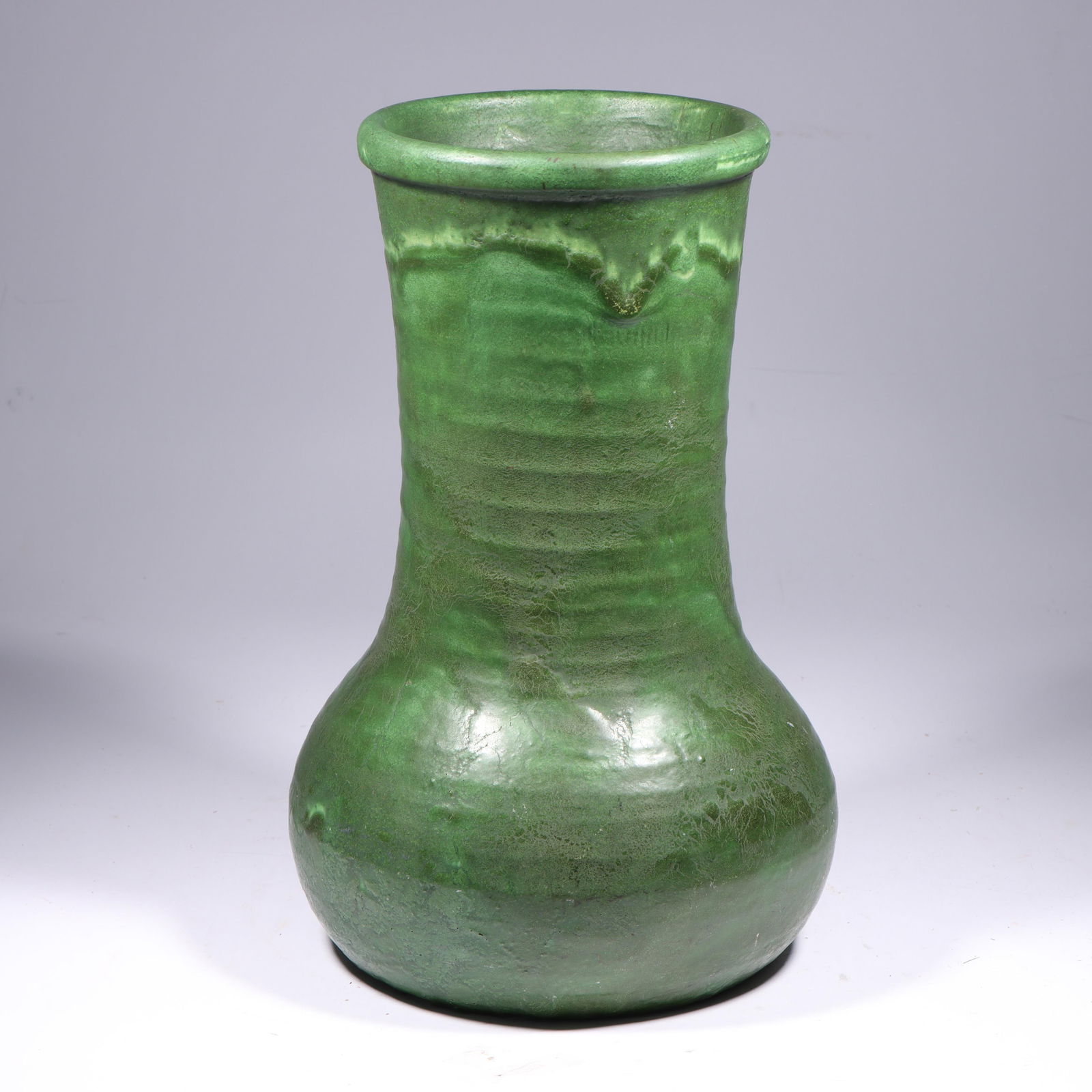 Grueby Faience Co. Boston, MA; 13.5 inch American Arts & Crafts pottery ridged vase with matte green: Grueby Faience Co. Boston, MA; 13.5 inch American Arts & Crafts pottery ridged vase with matte green glaze 13 1/2"H x 8 1/2"W