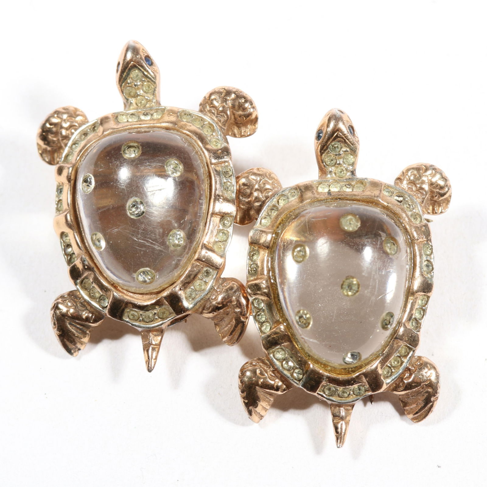 Coro Duette Book Piece sterling vermeil jelly belly turtles brooch with rhinestone crystal accents. (1 of 9)
