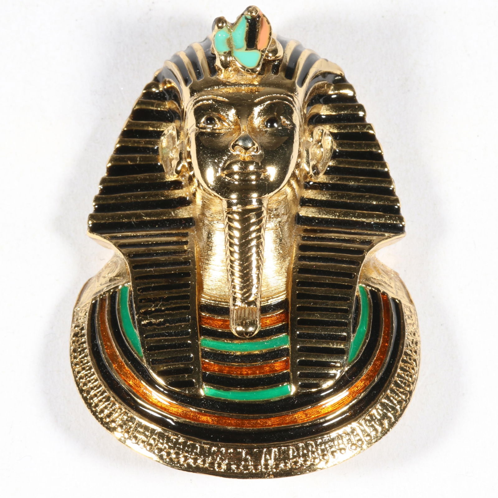 Large Eisenberg Egyptian Revival King Tut enameled pharaoh head pendant. 2 1/2"H x 1 3/4"W (1 of 8)
