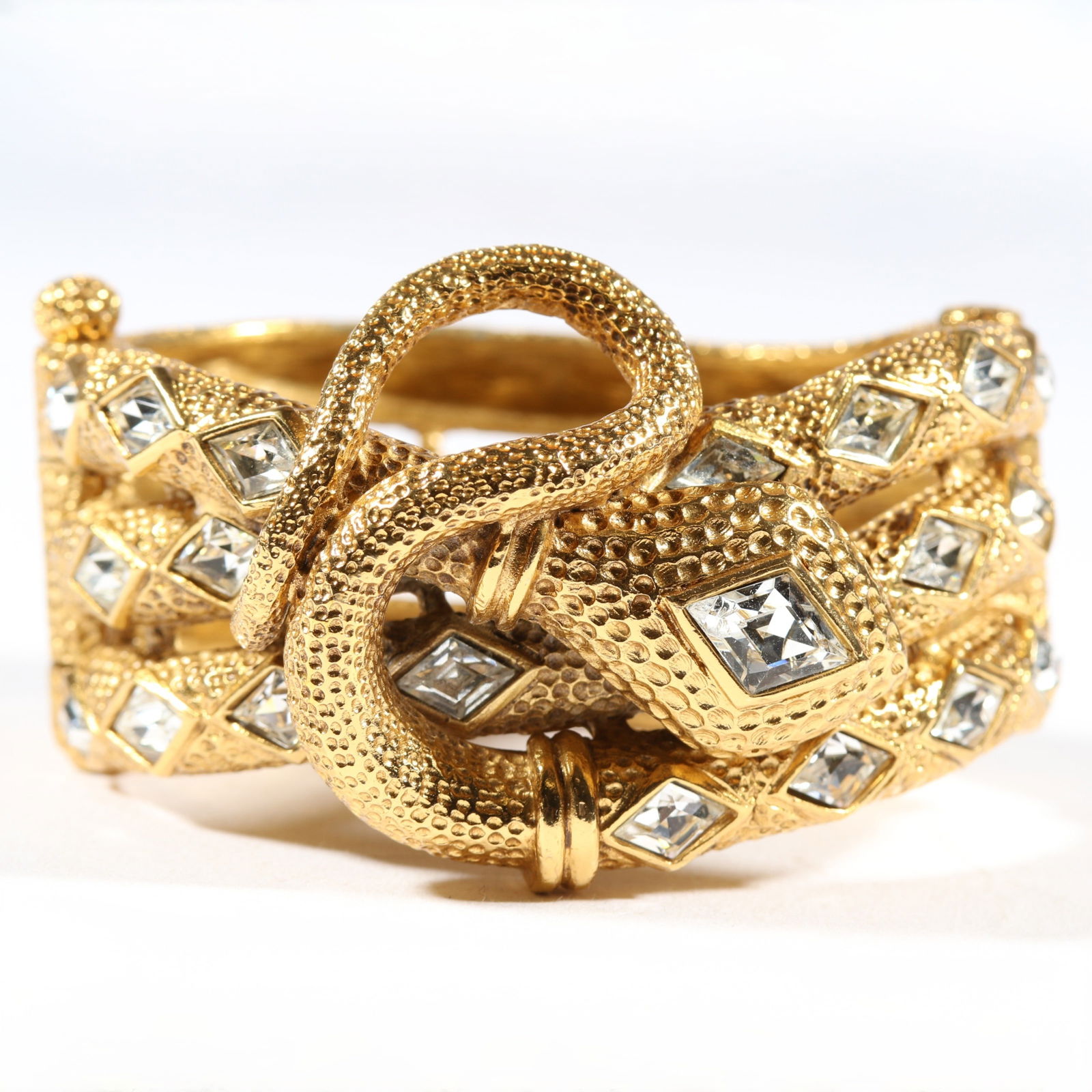 Christian Dior Boutique Egyptian Revival gilt coiled snake hinged cuff bracelet with pin clasp and (1 of 11)