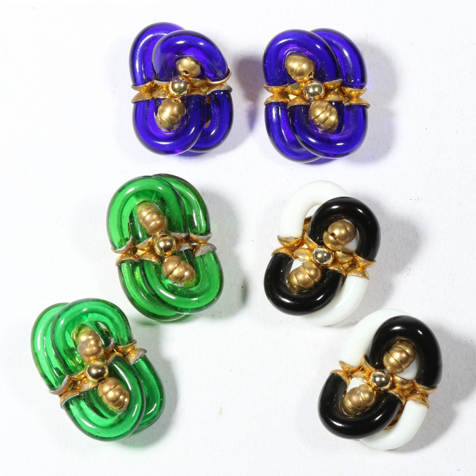 Archimede Seguso for Chanel 3 pairs of 1950's Murano glass earrings, unsigned 1"H x 3/4"W (all): Archimede Seguso for Chanel 3 pairs of 1950's Murano glass earrings, unsigned From the inventory of the former vintage costume jewelry business, "Aunt Tink", "seller of the collectible, the fun and th