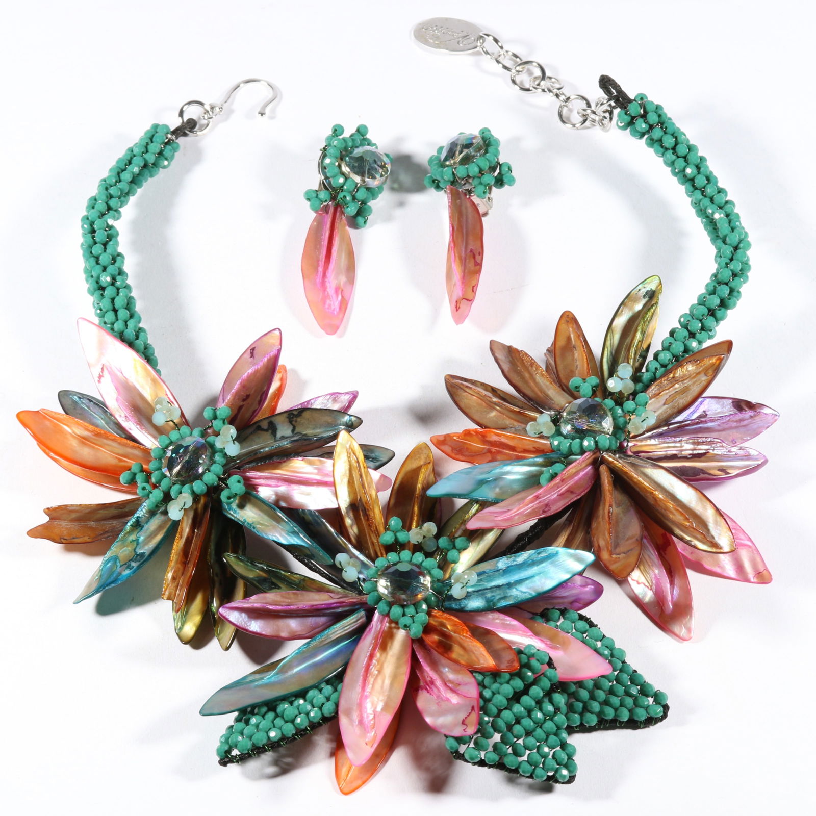 Vilaiwan designer couture statement necklace including dyed MOP abalone flower petal beaded necklace (1 of 14)