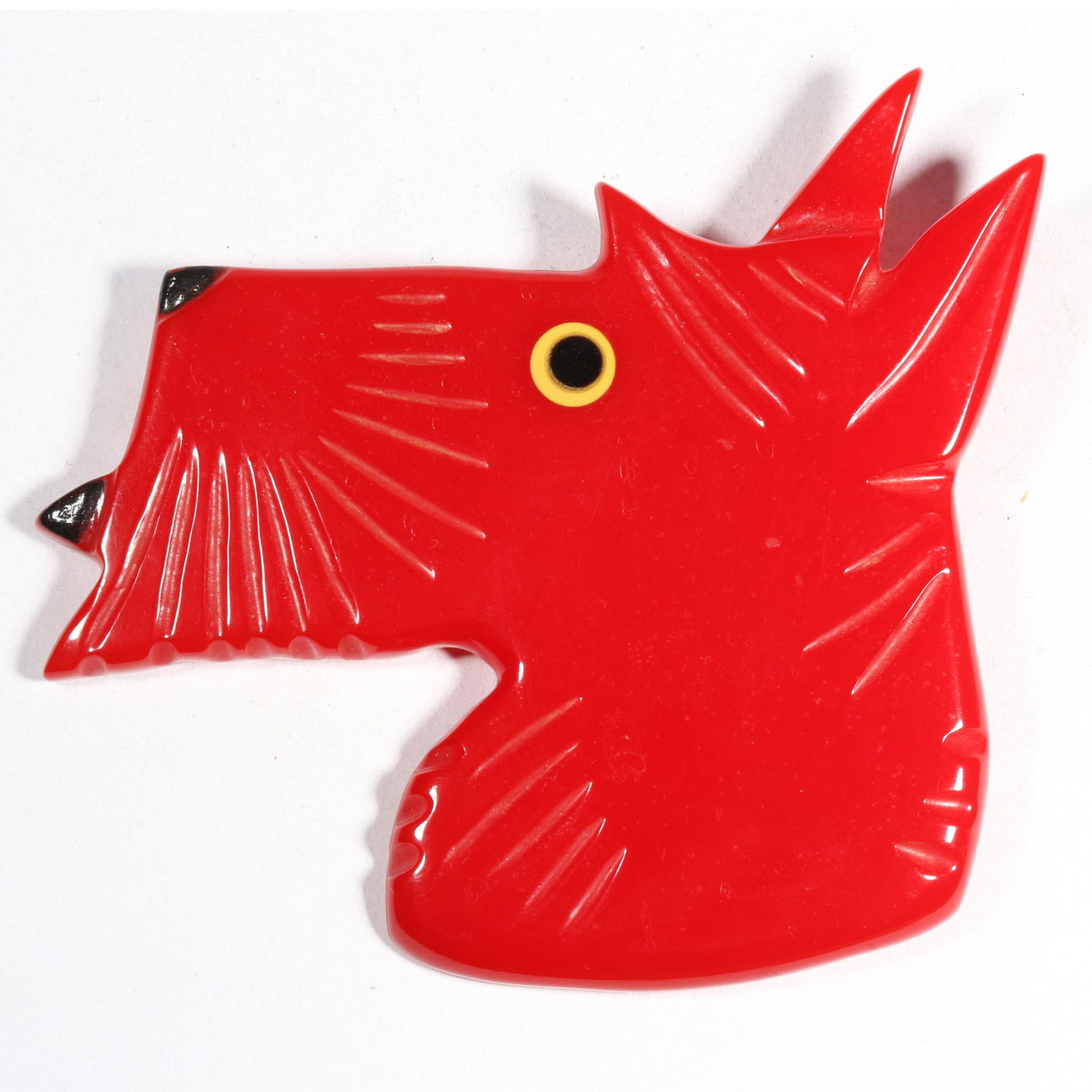 HUGE Shultz cherry red artisan Bakelite scottie dog brooch. 3 1/2"H x 4"W (1 of 8)