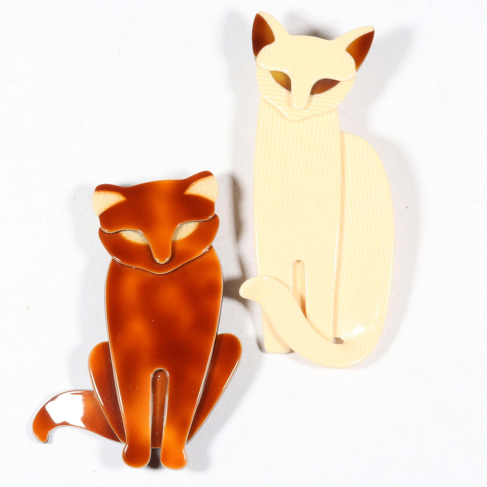 Pair of Lea Stein cellulose acetate plastic cat brooches "Quarrelsome" and "Sacha" . 3 5/8"H x 1 (1 of 13)