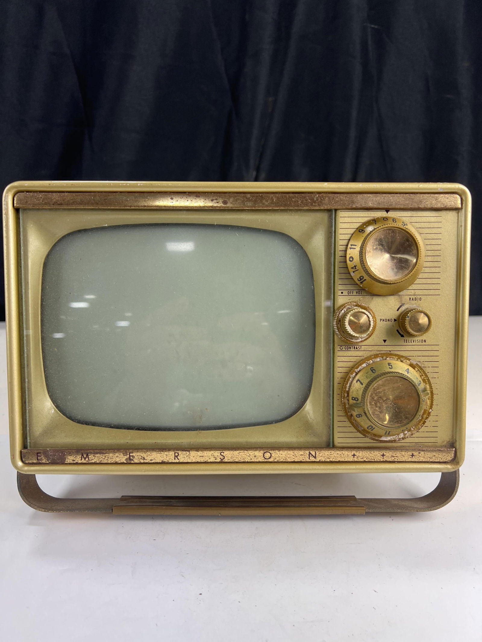 Emerson Model 1270 portable television from 1956, 8? screen, untested, gold,: Emerson Model 1270 portable television from 1956, 8? screen, untested, gold,