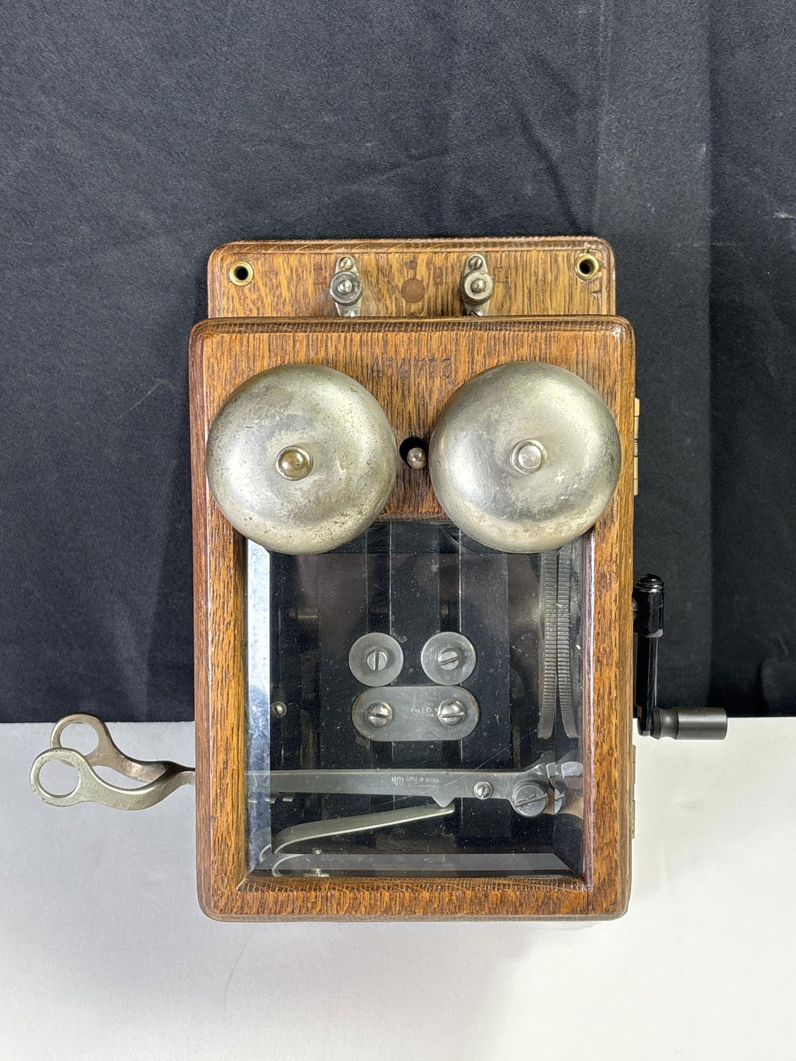 Vintage Western Electric Type 32 wood telephone box, back marked ?Special(?) Type 6?, bells ring (1 of 10)