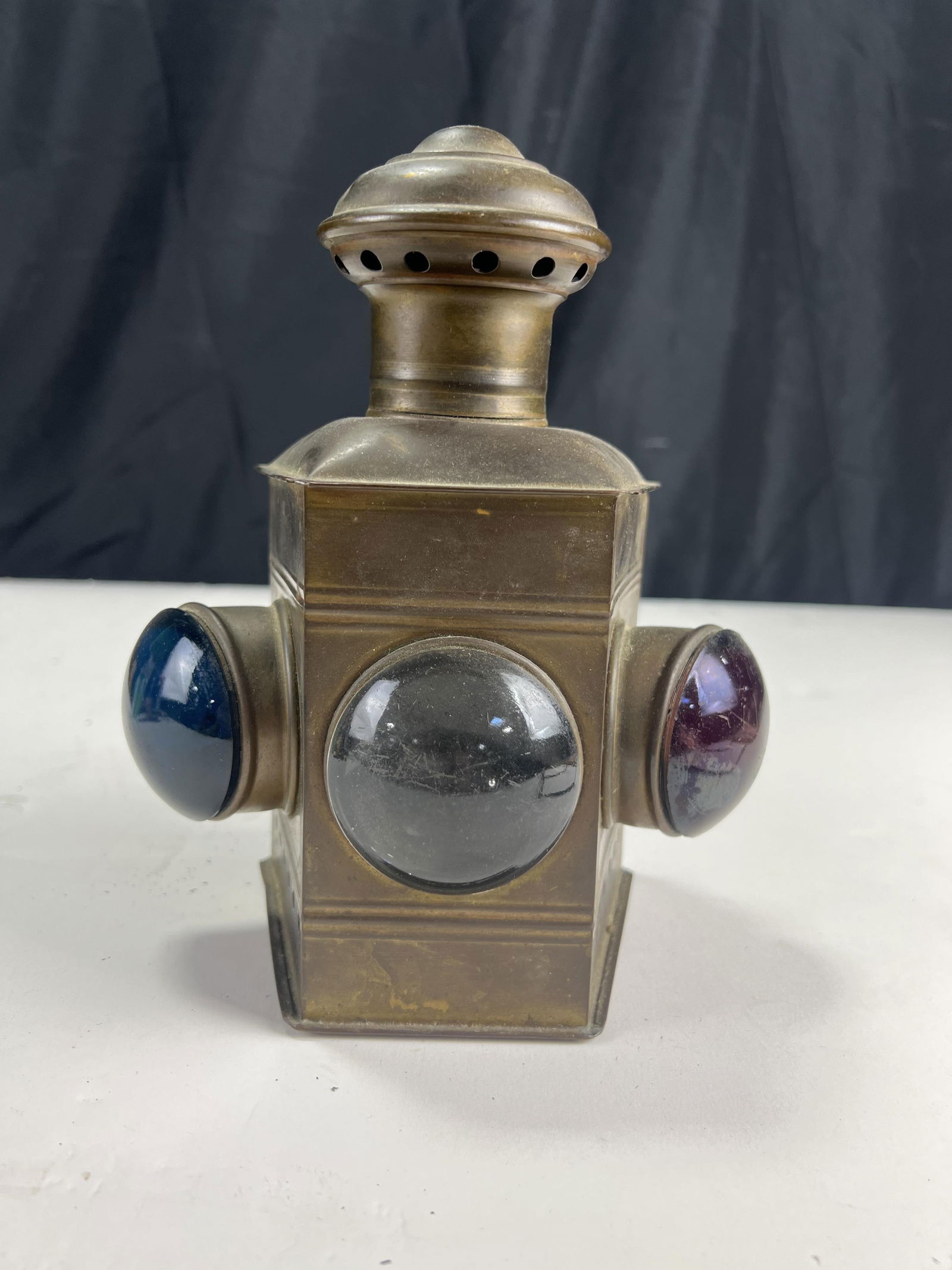 Antique Dietz Convex Brass 3 Lens Color Red, Blue, & Clear Ships Wheelhouse Deck Light/Navagation (1 of 9)