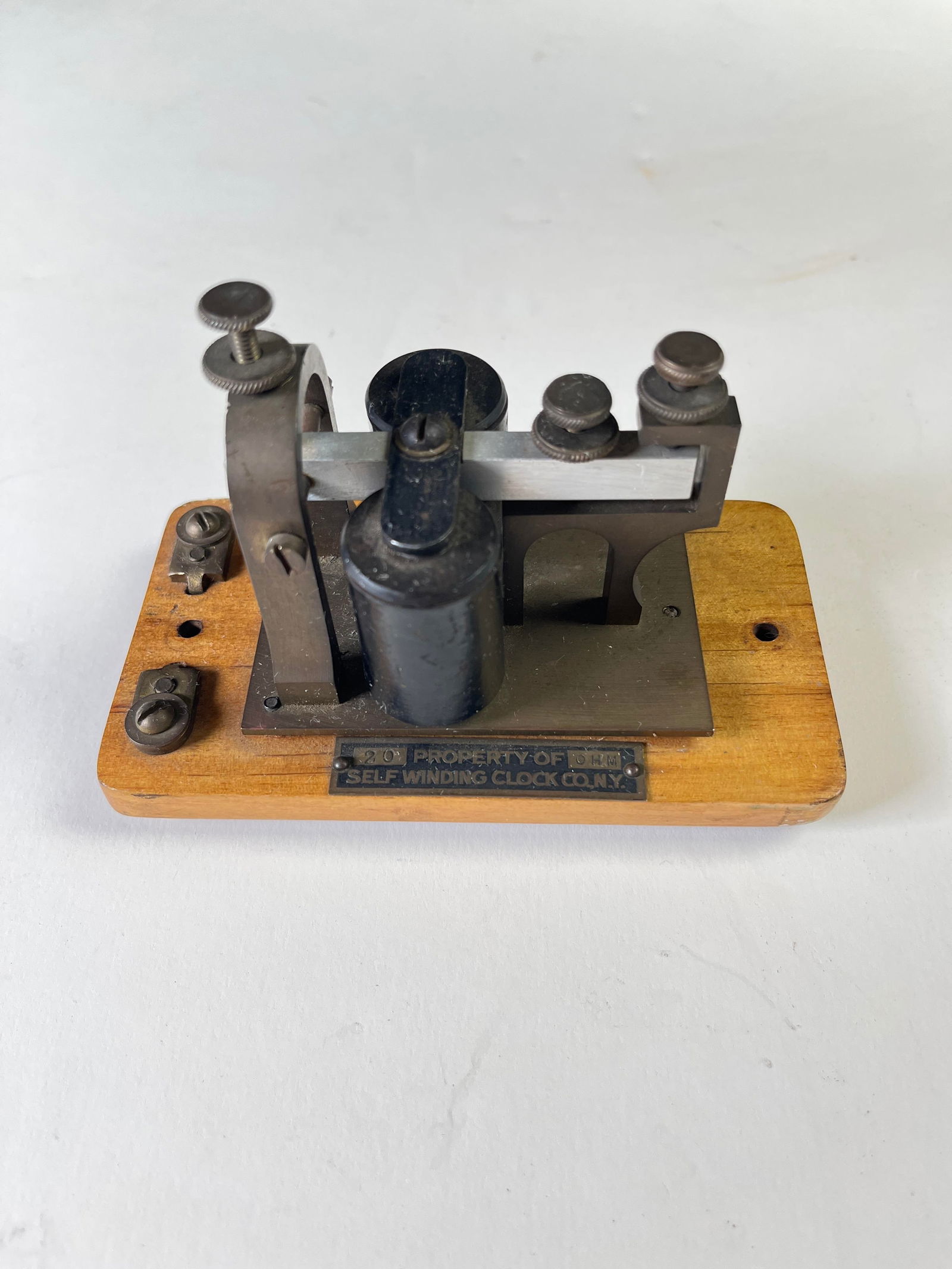 Antique combination telegraph key and sounder. Wood, metal & copper, property of Self-Winding Clock (1 of 5)