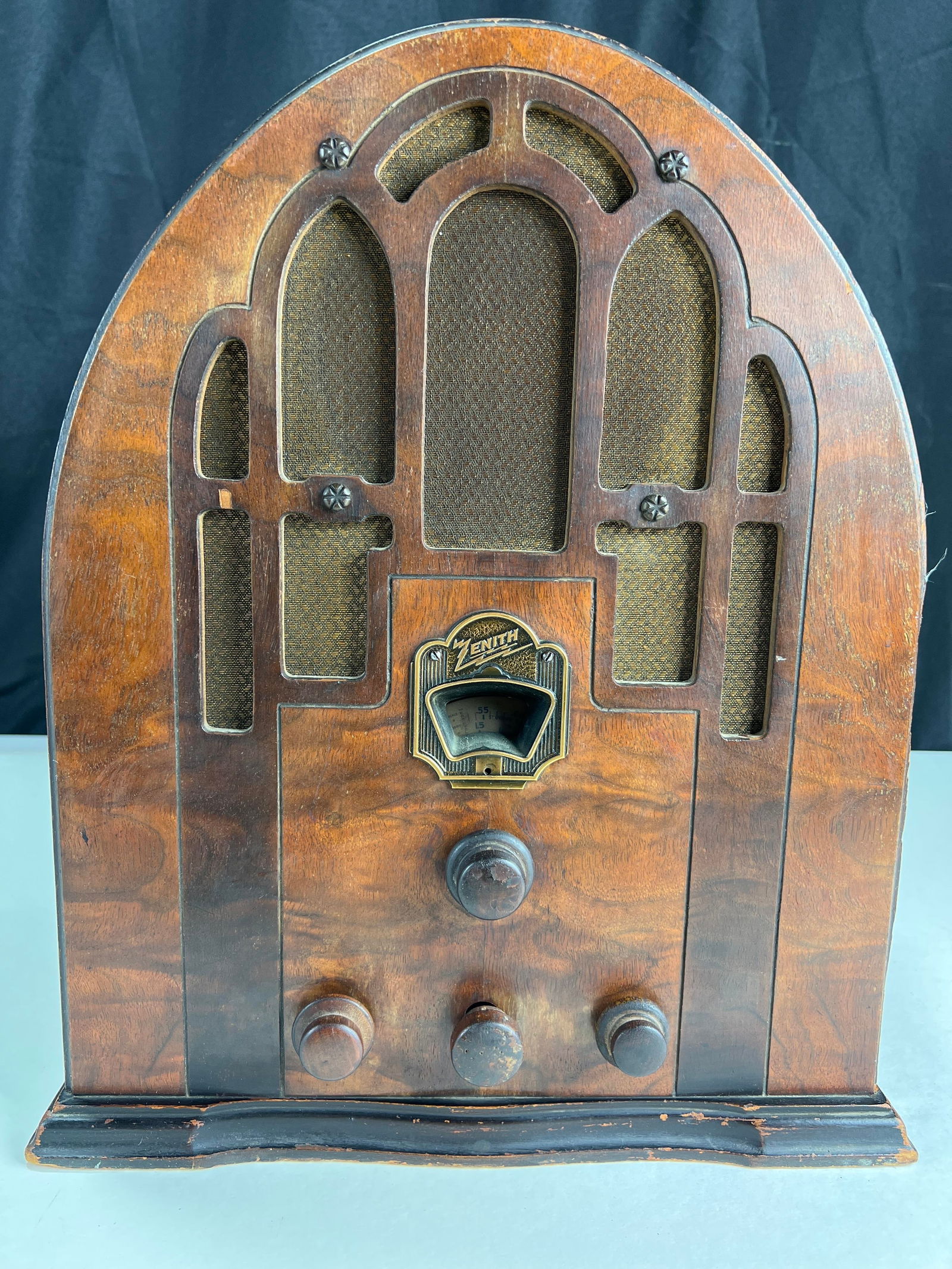 Zenith Model 805 cathedral radio, bentwood, all tube, with replacement grill cloth (1 of 10)