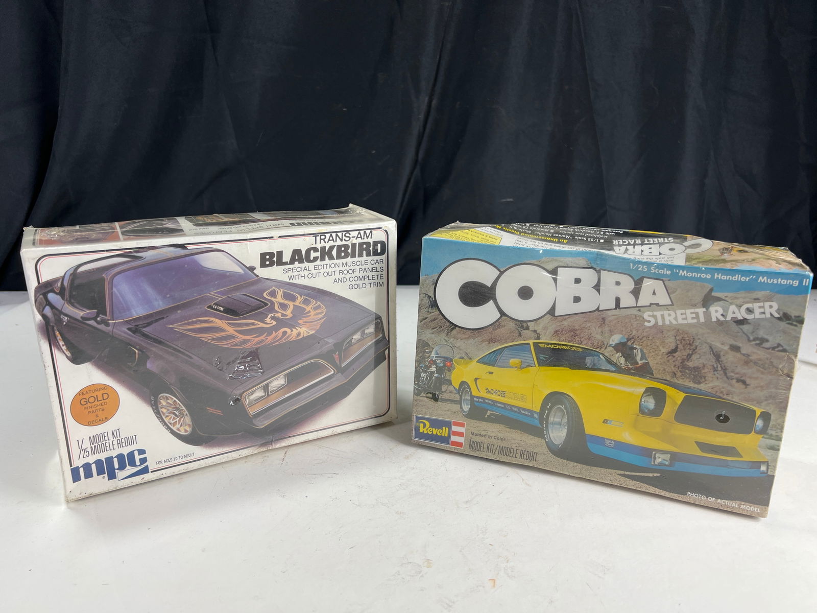 2 sealed NIB Vintage model kits, MPC Trans-Am Blackbird 1976 and Revell Cobra street racer 1977, (1 of 8)