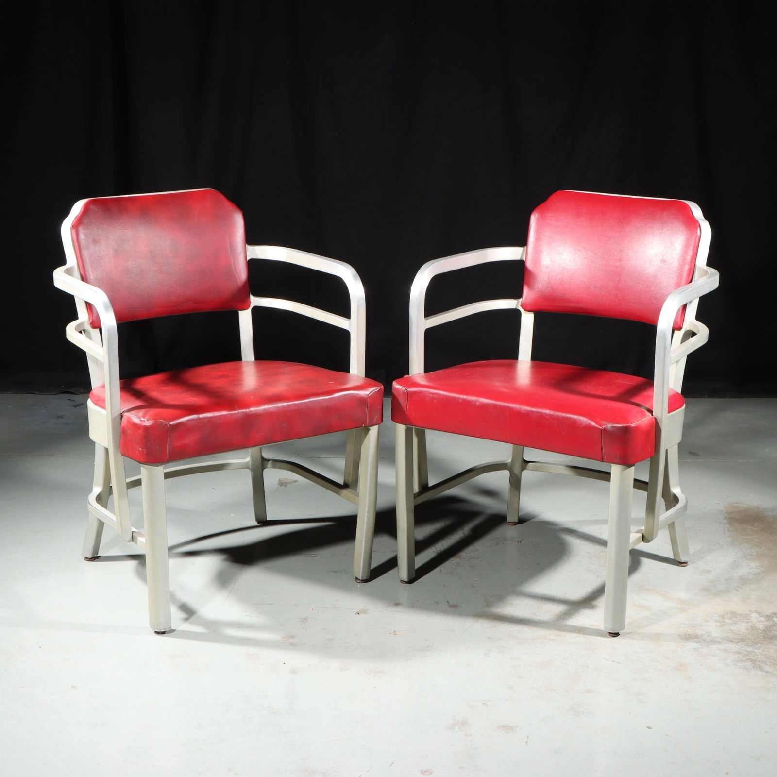 Pair Art Deco Aluminum Goodform Chairs 31"H x 23"W x 21"L: Pair Art Deco Aluminum Goodform Chairs Date code on one signifies February, 1948 production. Provenance: Charles Alexander, Indianapolis, IN 31"H x 23"W x 21"L