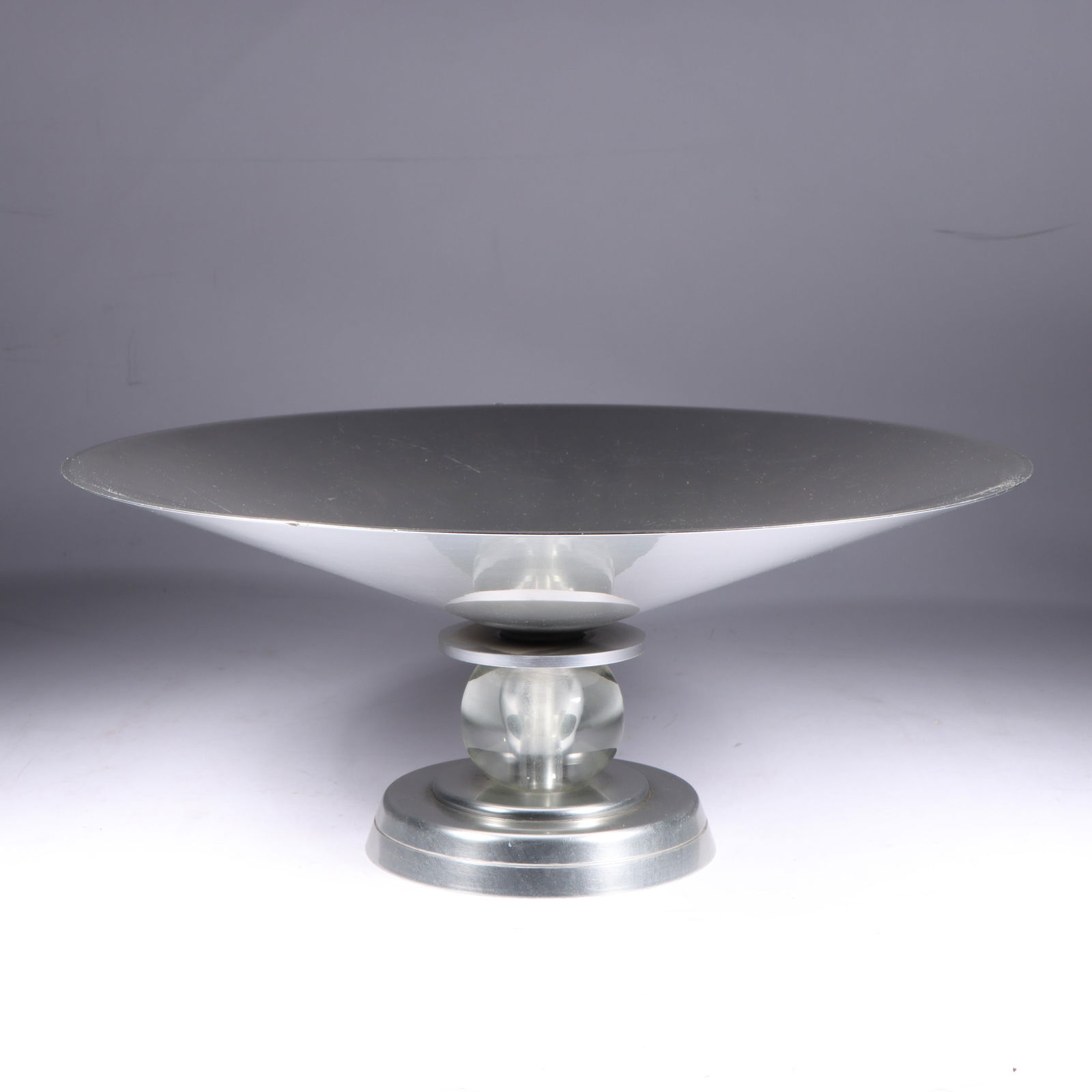 Art Deco Lurelle Guild Kensington Compote 5 3/4"H x 13 1/2"Diam.: Art Deco Lurelle Guild Kensington Compote #7411 "Stratford" Compote, designed by Lurelle Guild in 1934. "Crystal is used a foil for the soft lustre of Kensington in the practical bowl. Even empty, it