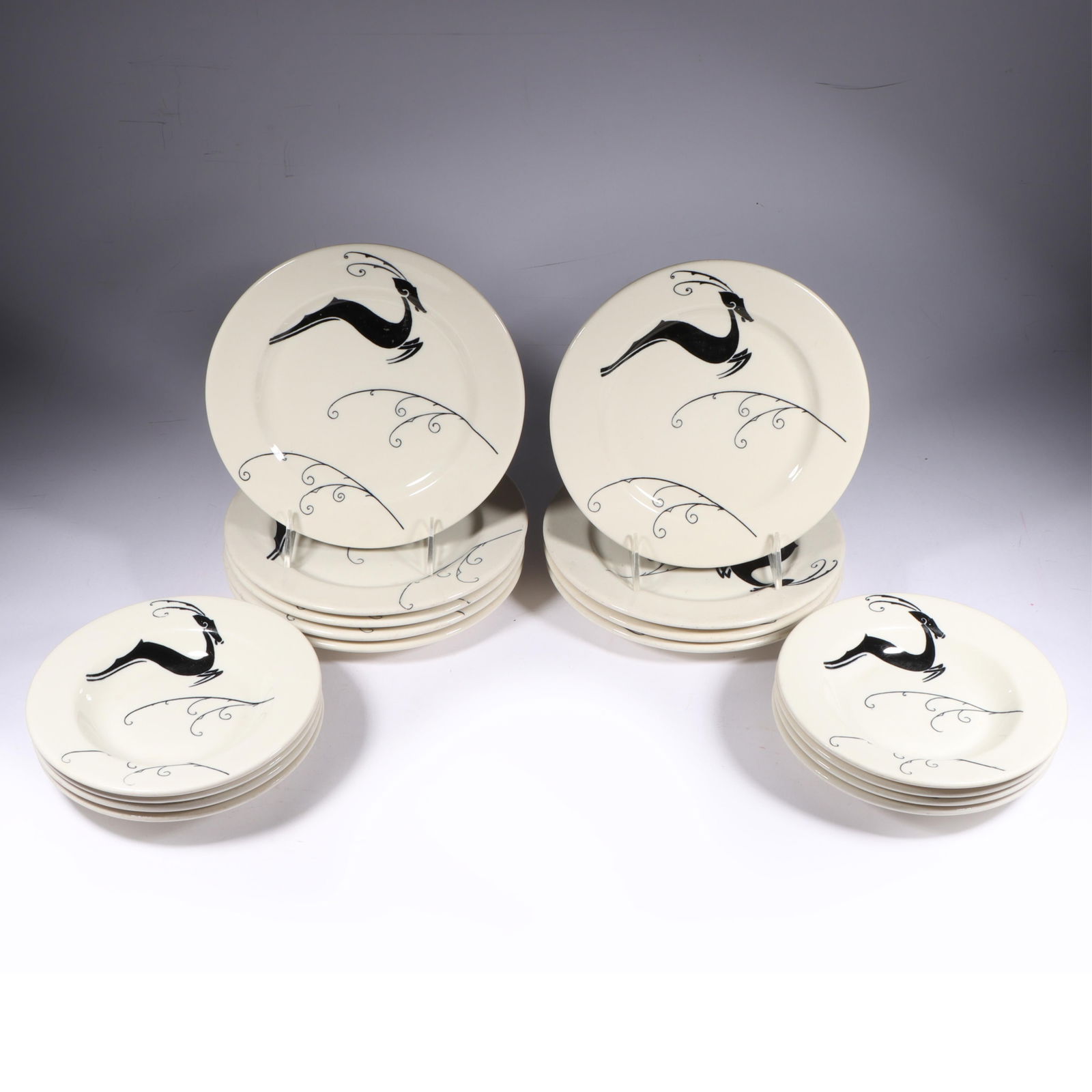Art Deco 16 Pieces Shillito's Restaurant China w/Leaping Stag motif. 8"Diam. (one plate) (1 of 8)