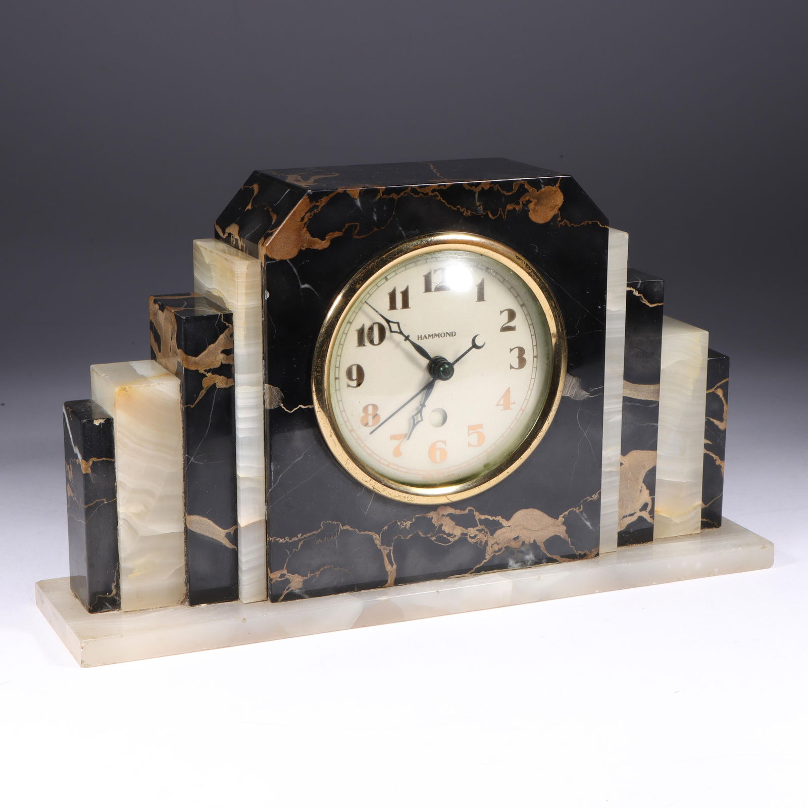 Art Deco 1929 Hammond Marble & Onyx Skyscraper Clock 6 1/4H x 11"W x 2 1/2"D (1 of 11)