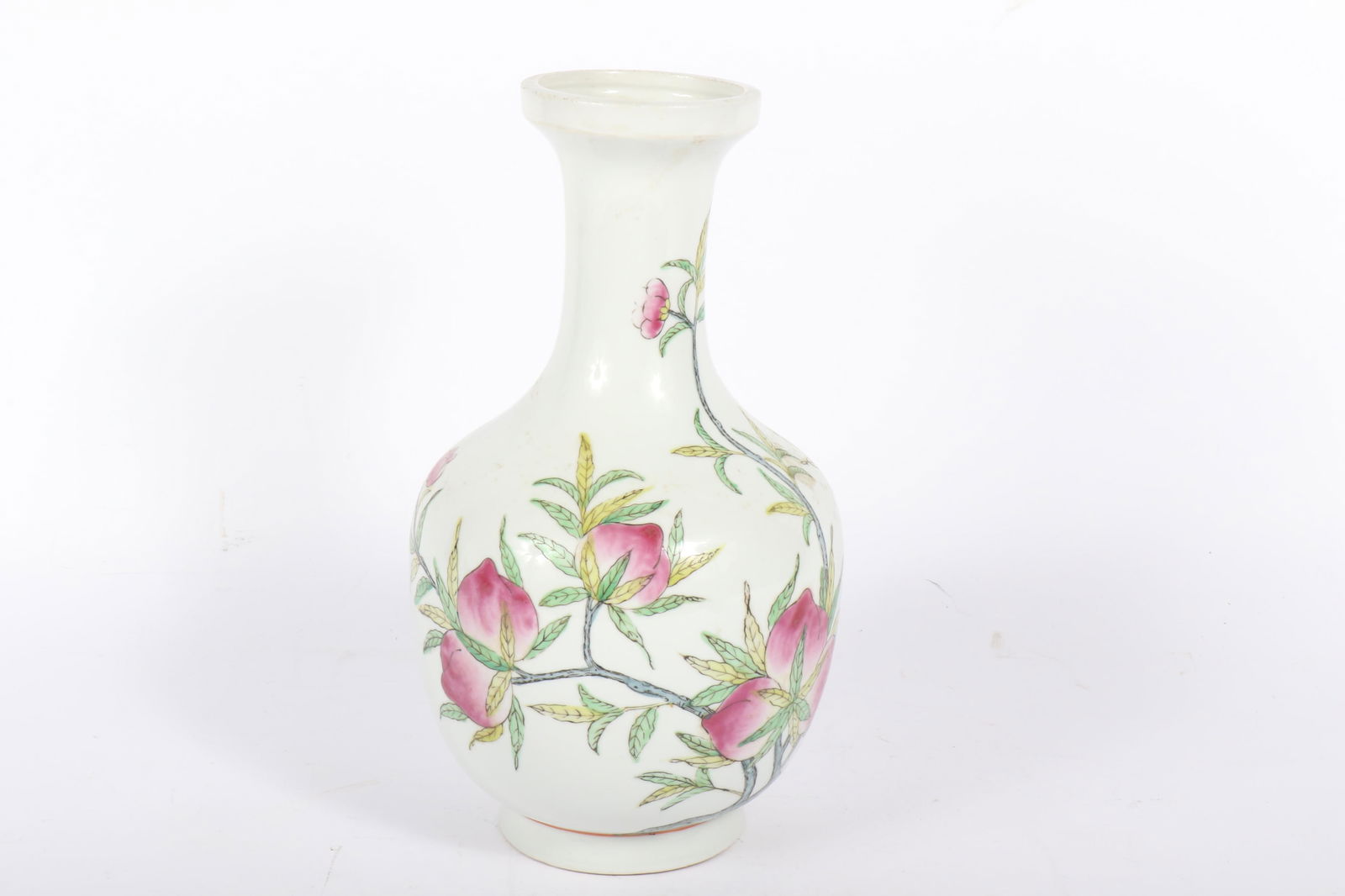 Chinese Famille Rose Nine Peaches porcelain enamel vase, Tongzhi mark. 14"H x 8"Diam. (1 of 9)