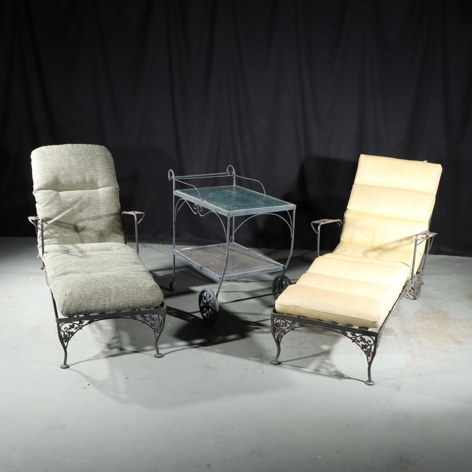 Woodard Briarwood? Saltarini? vintage wrought iron patio furniture, 3pc: two chaise lounges with (1 of 14)