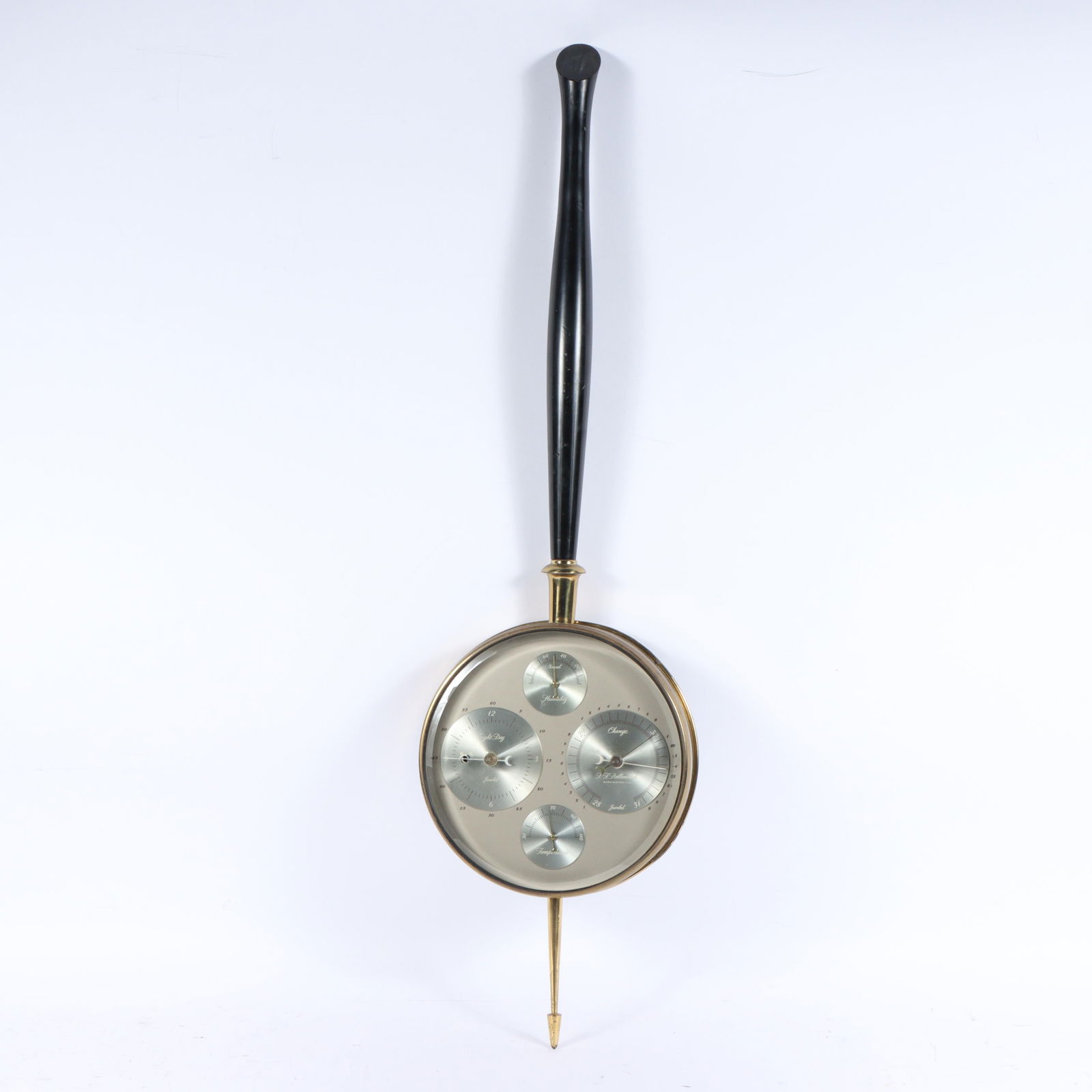P.F. Bollenbach vintage mid century modern MCM banjo weather station barometer clock 39 1/2"H x 10: P.F. Bollenbach vintage mid century modern MCM banjo weather station barometer clock 39 1/2"H x 10 1/2"W