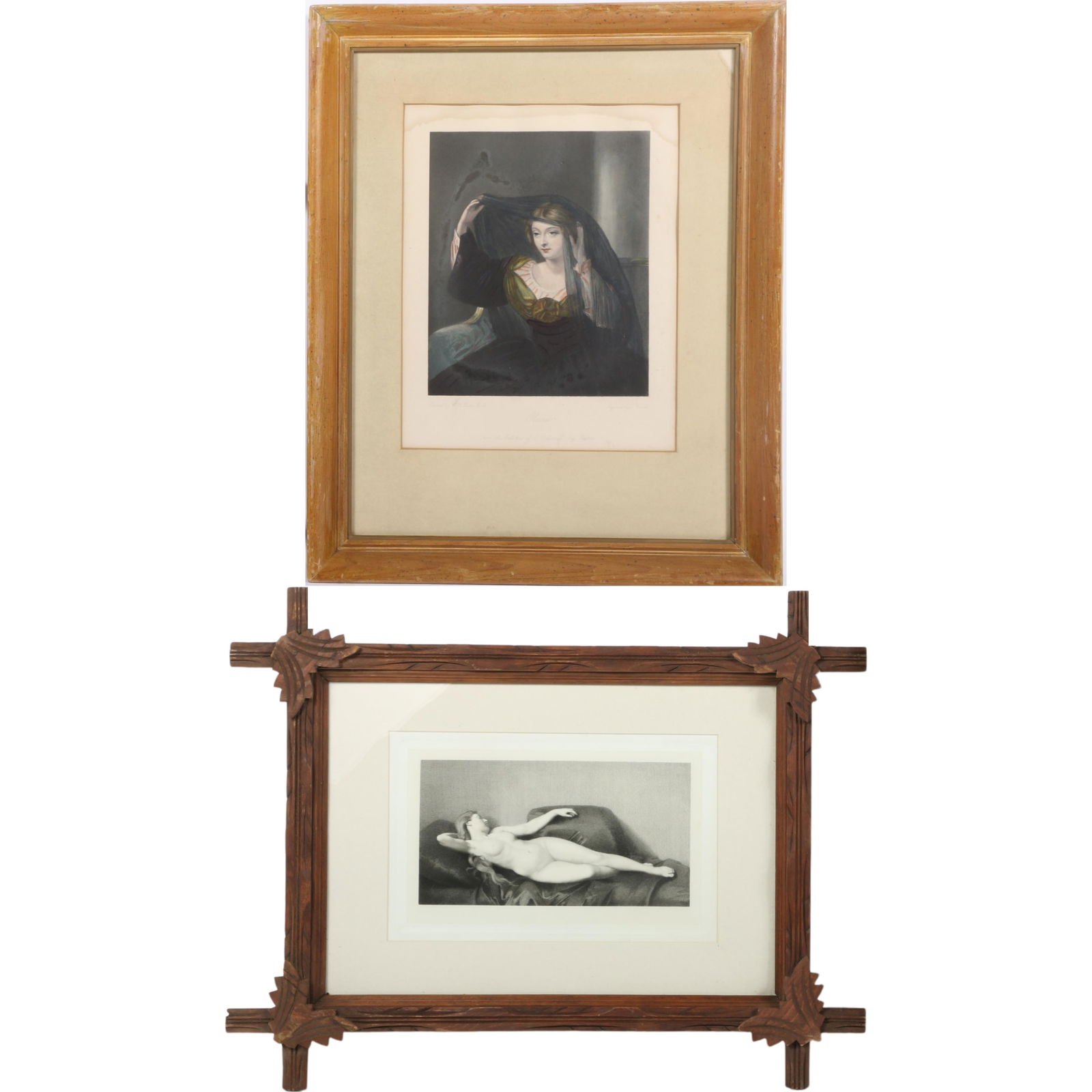 Two framed antique female portrait engravings: Olivia Raising her Veil after the painting by Charles (1 of 10)