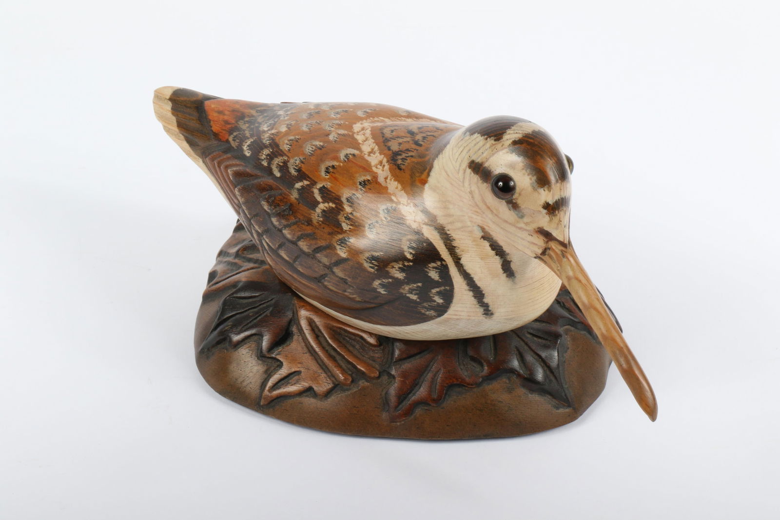 Vintage Tom Taber carved wood woodcock bird decoy 6?H x 11?W x 7?D: Vintage Tom Taber carved wood woodcock bird decoy 6?H x 11?W x 7?D