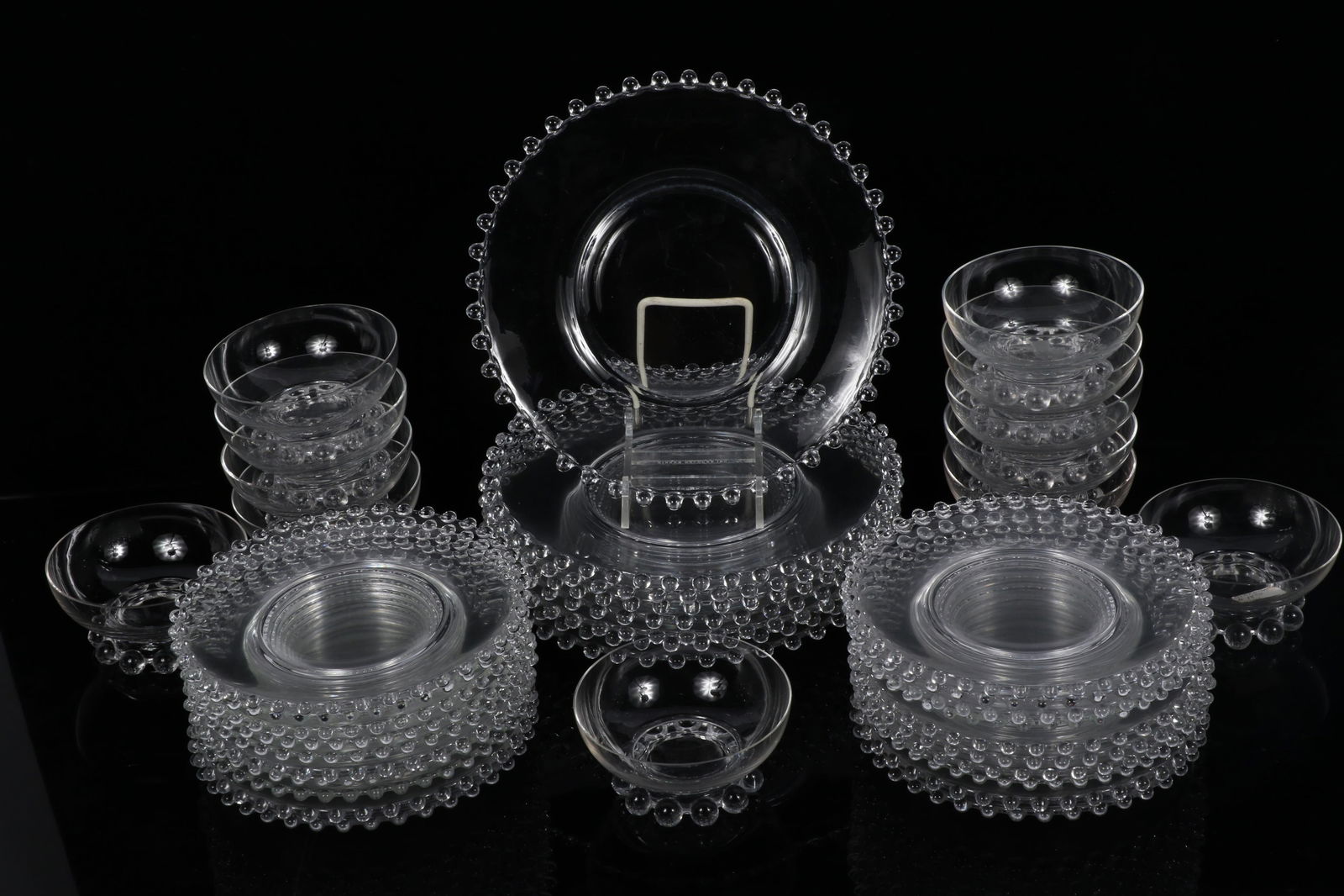 Collection of Imperial Glass Candlewick Clear dishwares, 40pc: 20 bread and butter plates, 8 salad: Collection of Imperial Glass Candlewick Clear dishwares, 40pc: 20 bread and butter plates, 8 salad plates, 12 fruit/dessert bowls 8 1/2"DIA. (Largest)