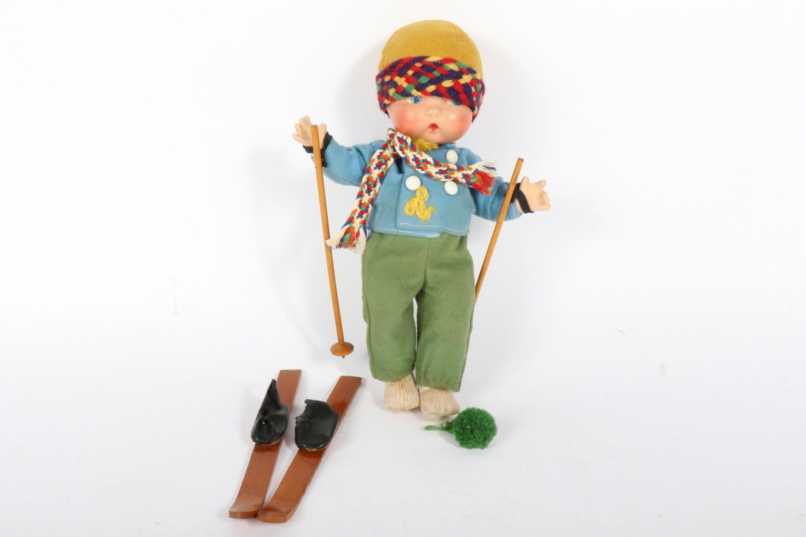 American Composition "Little Cherub" skier doll by Harriet Flanders for Georgene Averil 11"H: American Composition "Little Cherub" skier doll by Harriet Flanders for Georgene Averil 11"H