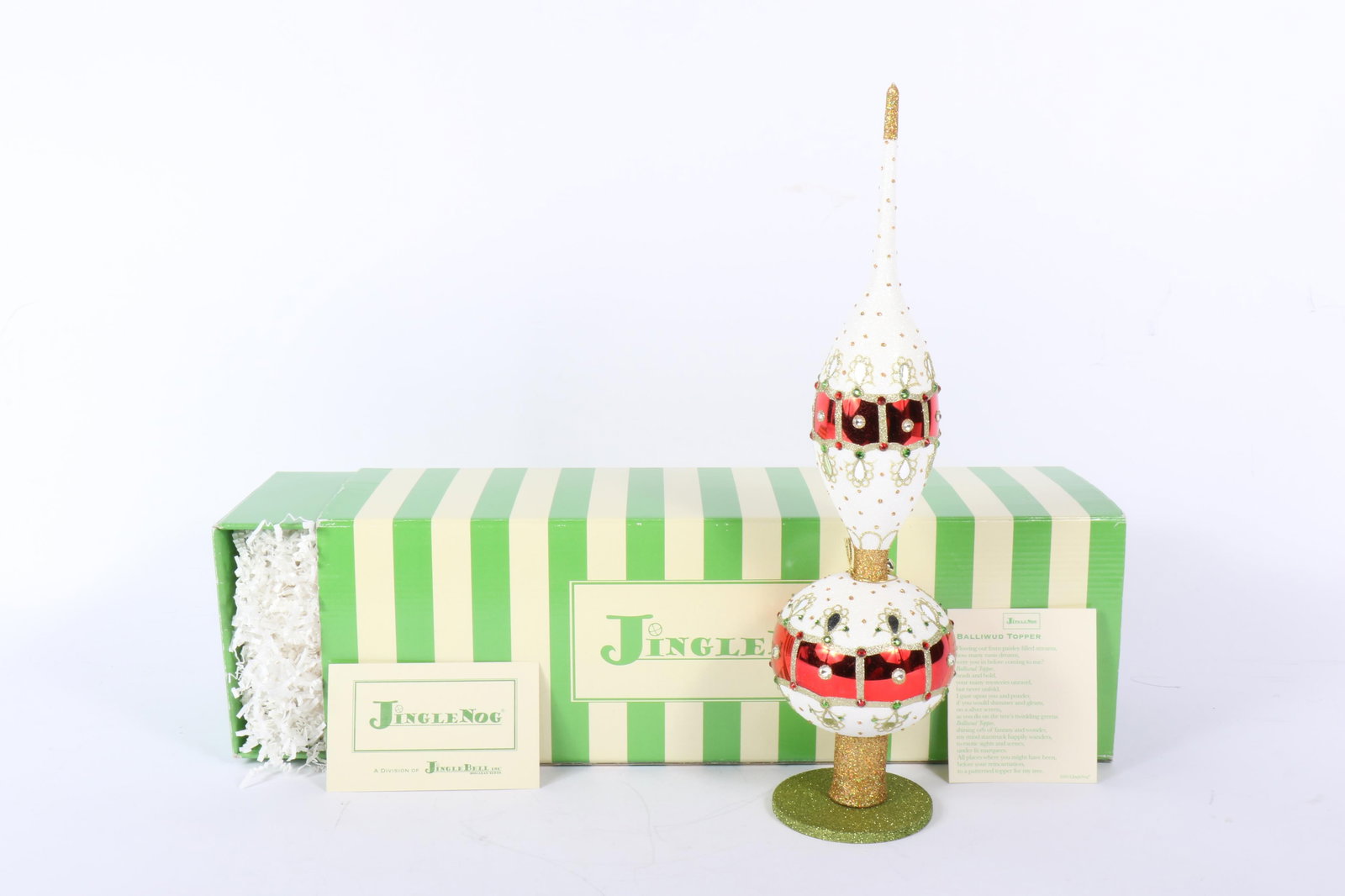 JingleNog "Balliwud" Christmas handcrafted tree topper with original box 15"H: JingleNog "Balliwud" Christmas handcrafted tree topper with original box 15"H