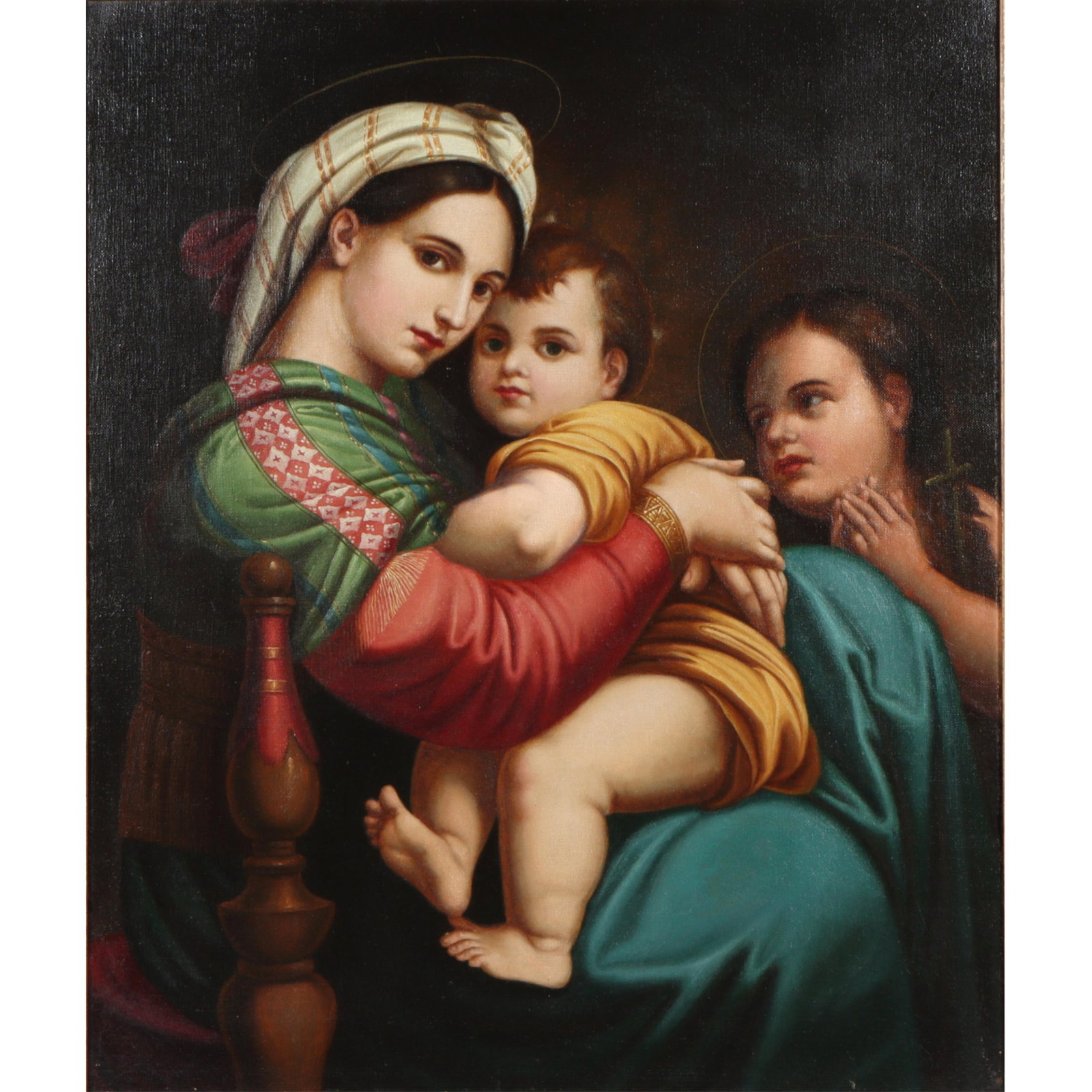 Madonna della Seggiola after Raphael, Renaissance master copy oil painting on canvas in ornate gilt (1 of 10)