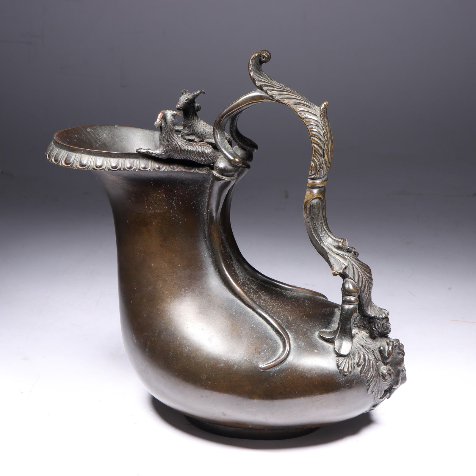 Italian Grand Tour bronze claret jug ewer, sculpture 10"H x 9"W (1 of 8)