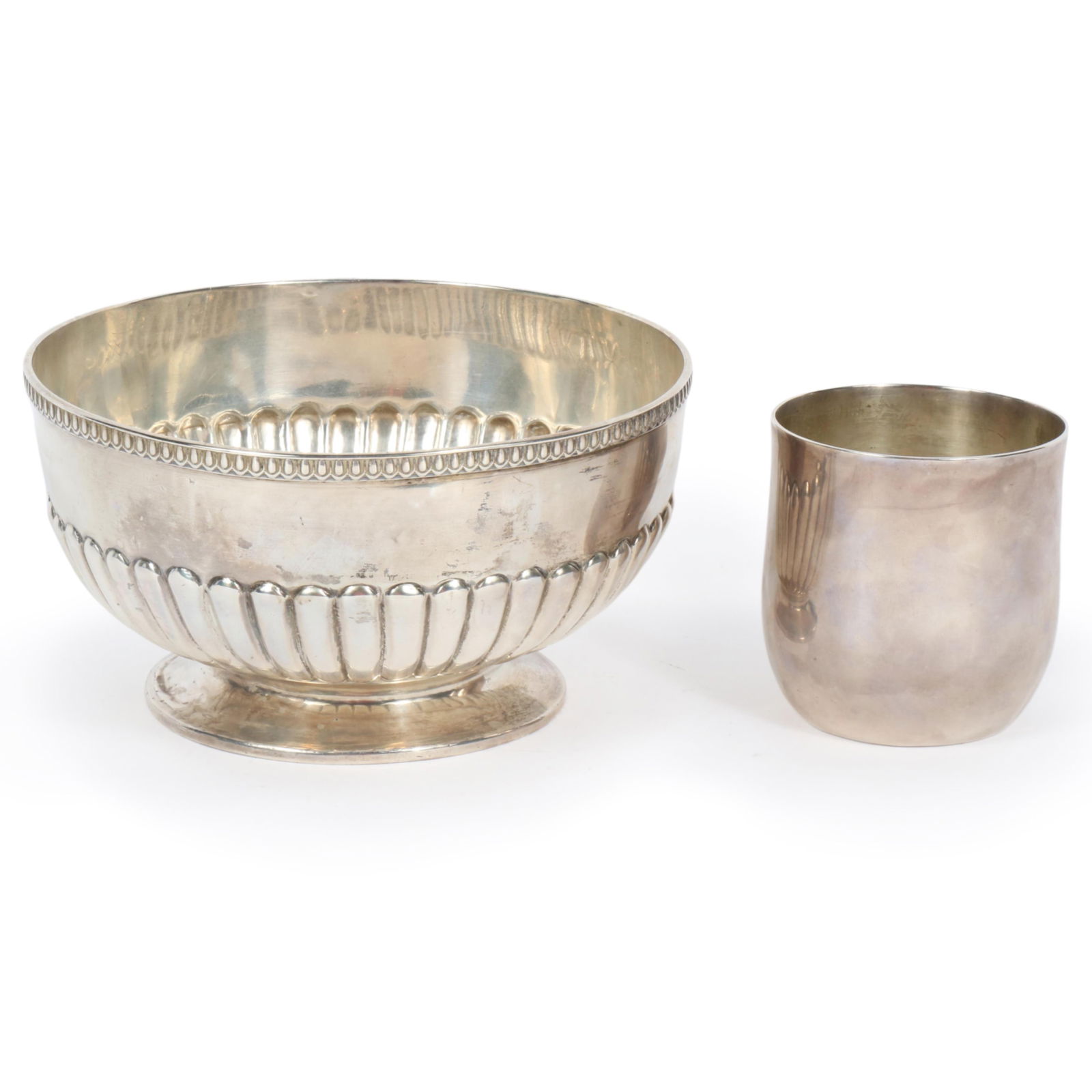 Irish sterling silver 2pc. group: Edward Power bowl, 1824, with armorial crest, along with a tumbler (1 of 9)