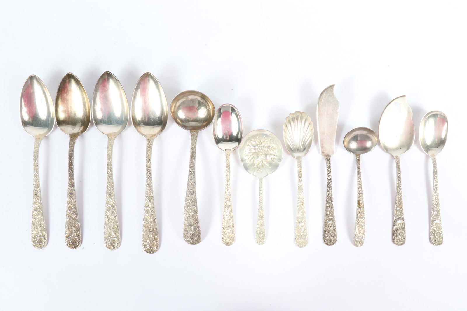S. Kirk & Son Repousse set of 12 sterling silver flatware serving pieces. 8 1/4"H x 1 3/4"W (1 of 10)