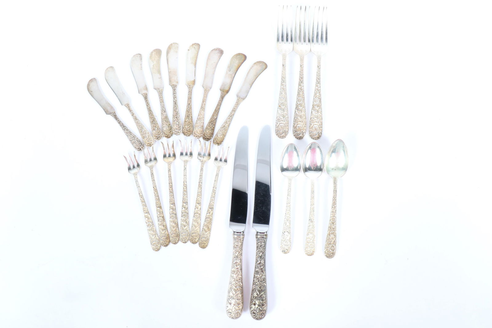 S. Kirk & Son, Repousse sterling silver flatware, 23pc. 9 1/2"H x 1"W (Largest) (1 of 16)