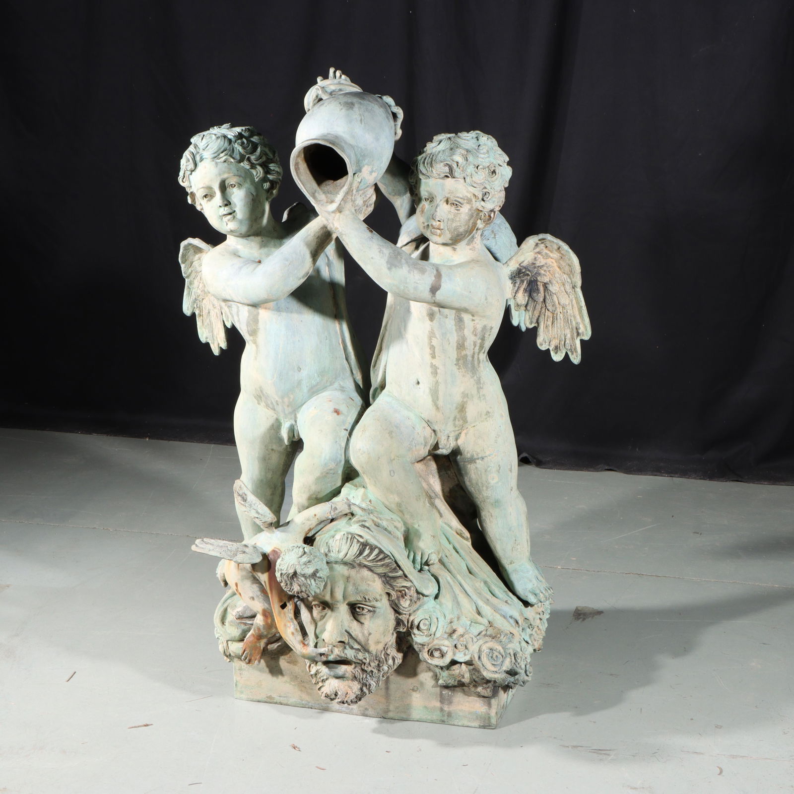 French / Italian Belle Epoque / Neoclassical zinc metal fountain with cherub / putti figures and (1 of 19)