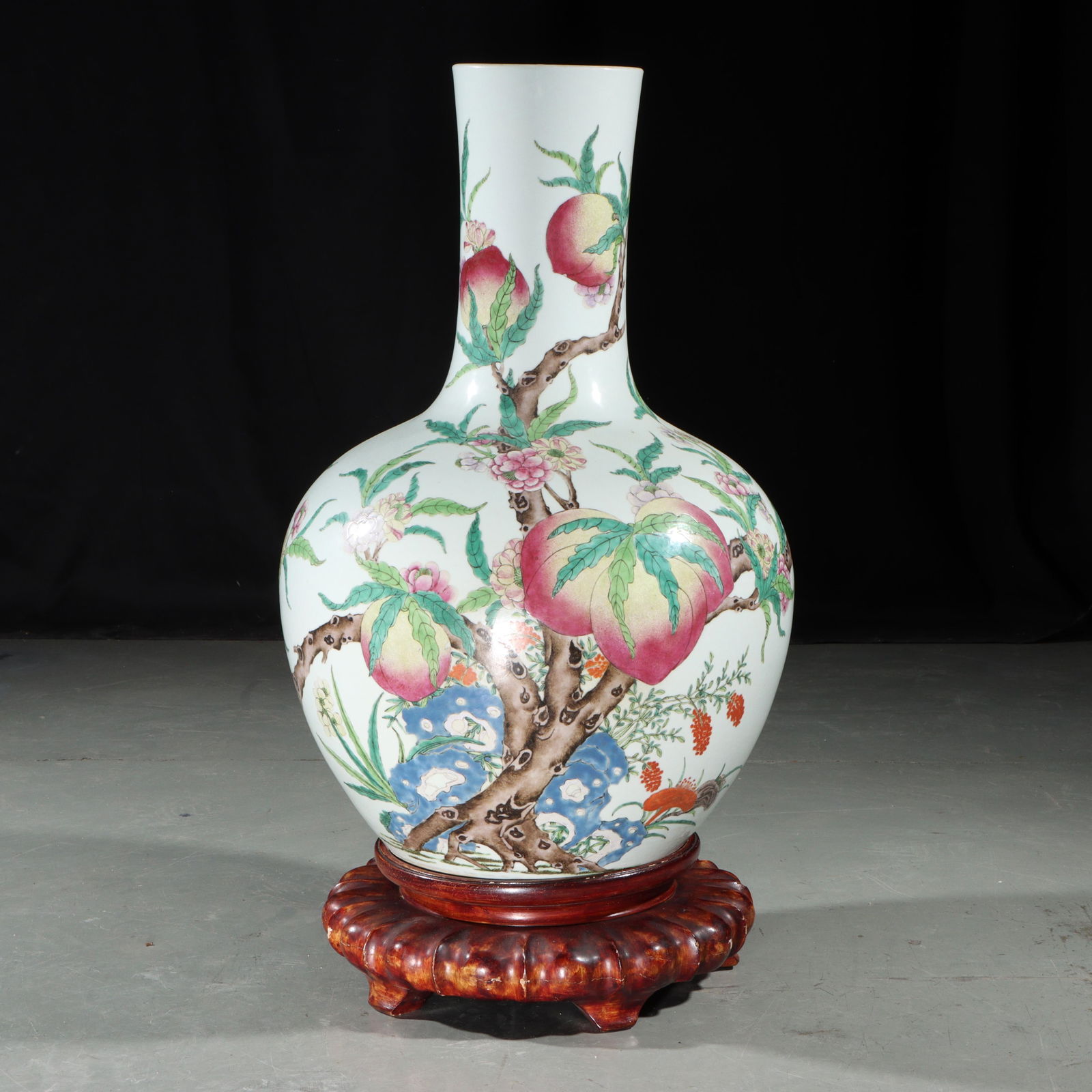 Large 27inch Chinese Qing Dynasty Tongzhi period Famille Rose "Nine Peach" porcelain floor vase with (1 of 19)