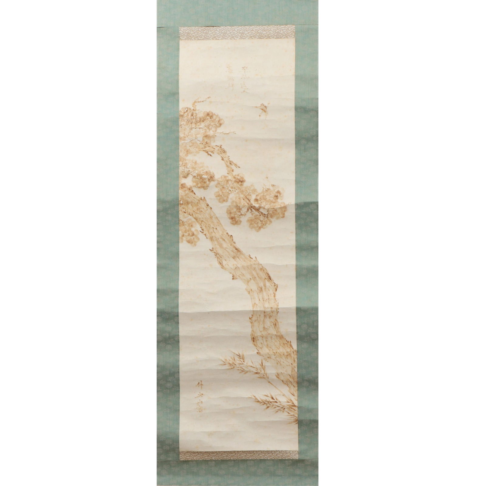 Antique Japanese watercolor ink scroll painting of flowering plum tree branches, signed. 73"H x 16 (1 of 15)