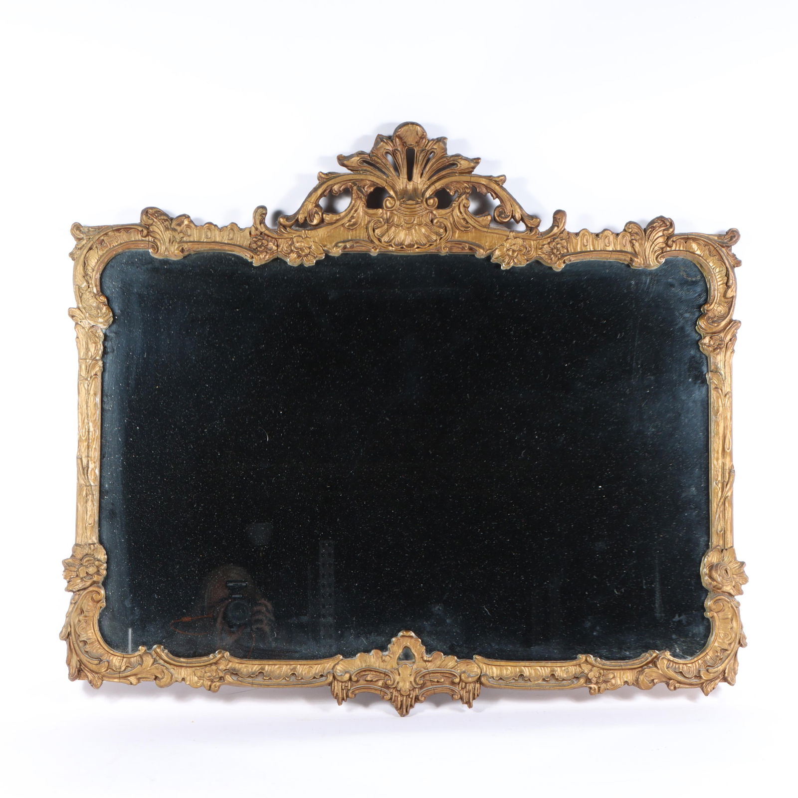 Antique French Baroque Louis XV style giltwood and gesso framed mirror 23 1/2?H x 35 1/4?W (sight); (1 of 14)