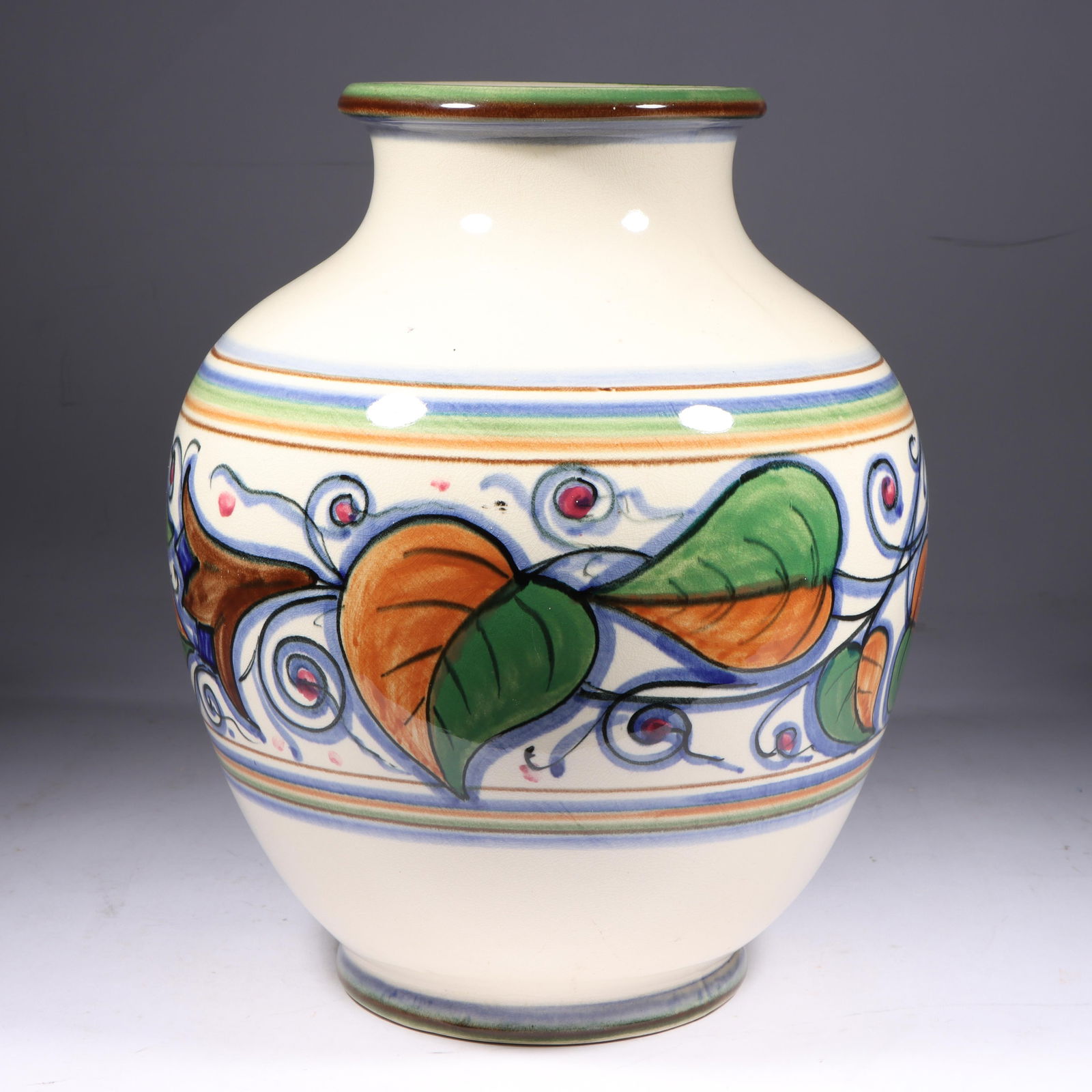 Weller art pottery Vase signed by Frank Dedonatis, hand painted scrolling floral vine within band (1 of 13)