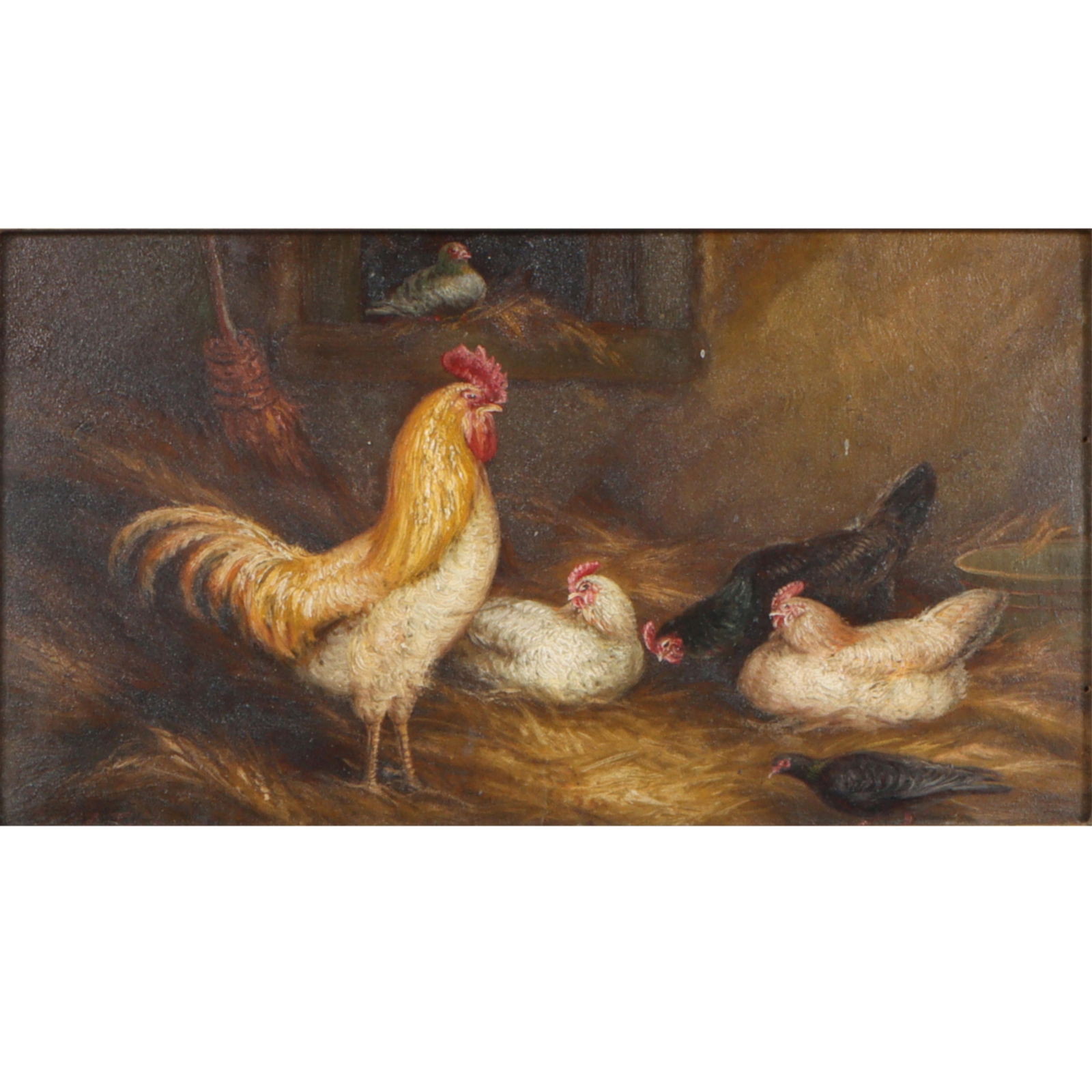 Arthur Jackson, UK (fl.1885-1910), Chickens and Rooster Farmyard Scene, oil on canvas, 5 3/4"H x 10 (1 of 9)