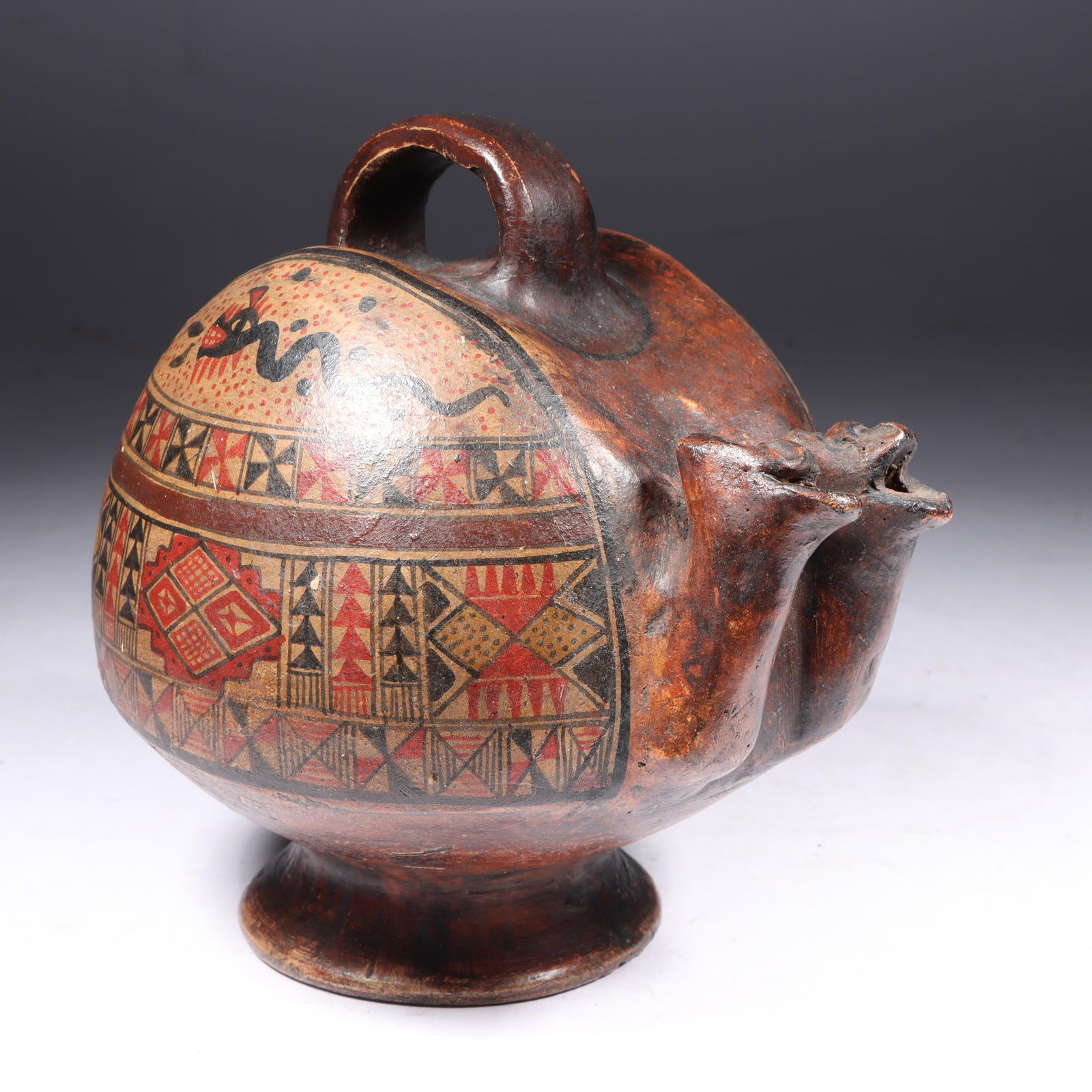 Peruvian Culture Incan period? Pre-Columbian double figural animal spout pottery vessel with (1 of 7)