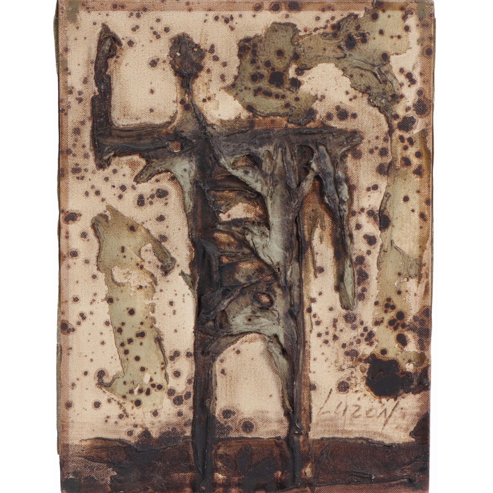 Luzon signed Mid Century Modern abstract figural impasto oil painting on board 12?H x 9?W (1 of 12)