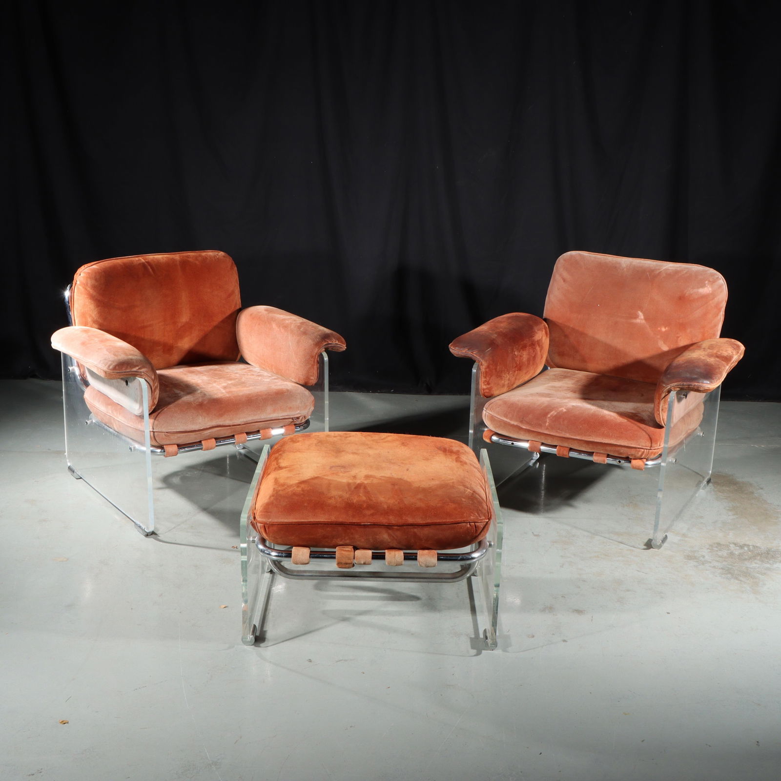 Pace International pair Italian design Pol-Flex Argenta lucite and chrome lounge chairs and ottoman (1 of 12)