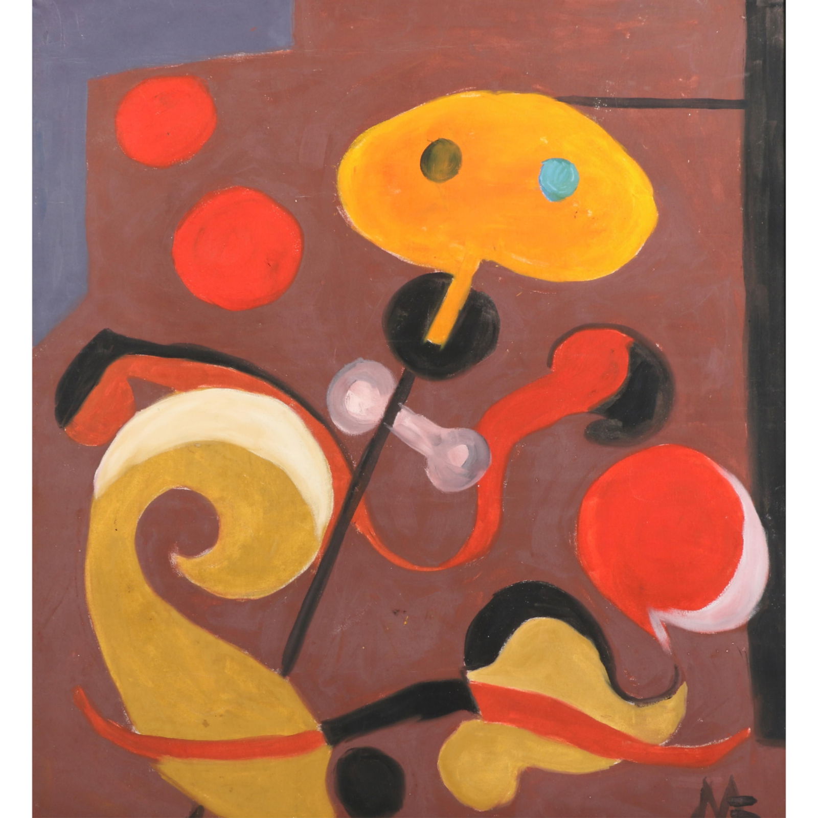 Mae Alice Engron, Indiana (1933-2007), abstract, oil on canvas, 32"H x 29"W (stretcher), 33 1/2"H x (1 of 9)