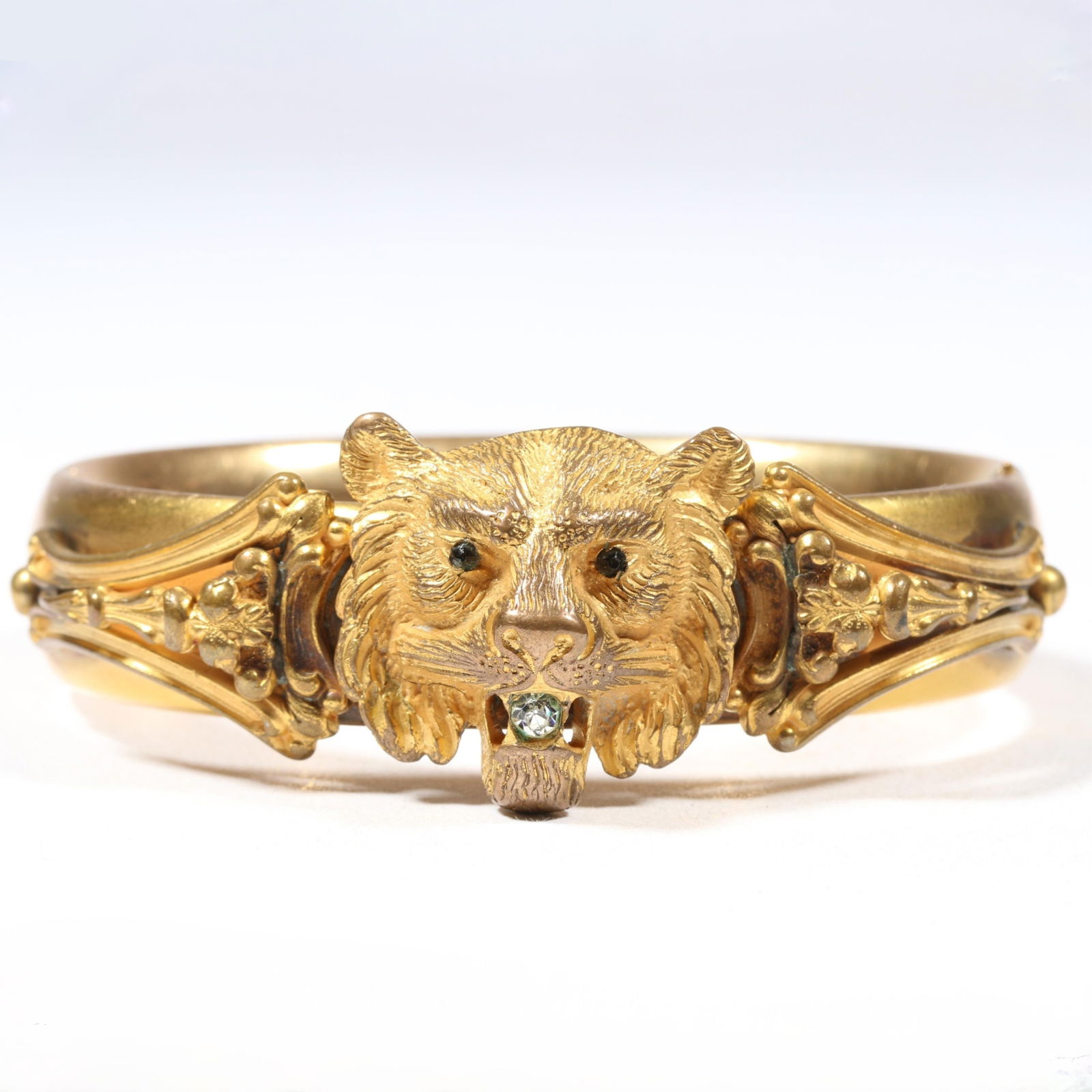 Antique Edwardian Extraordinary gold filled lion hinged bracelet with architectural accents and (1 of 11)