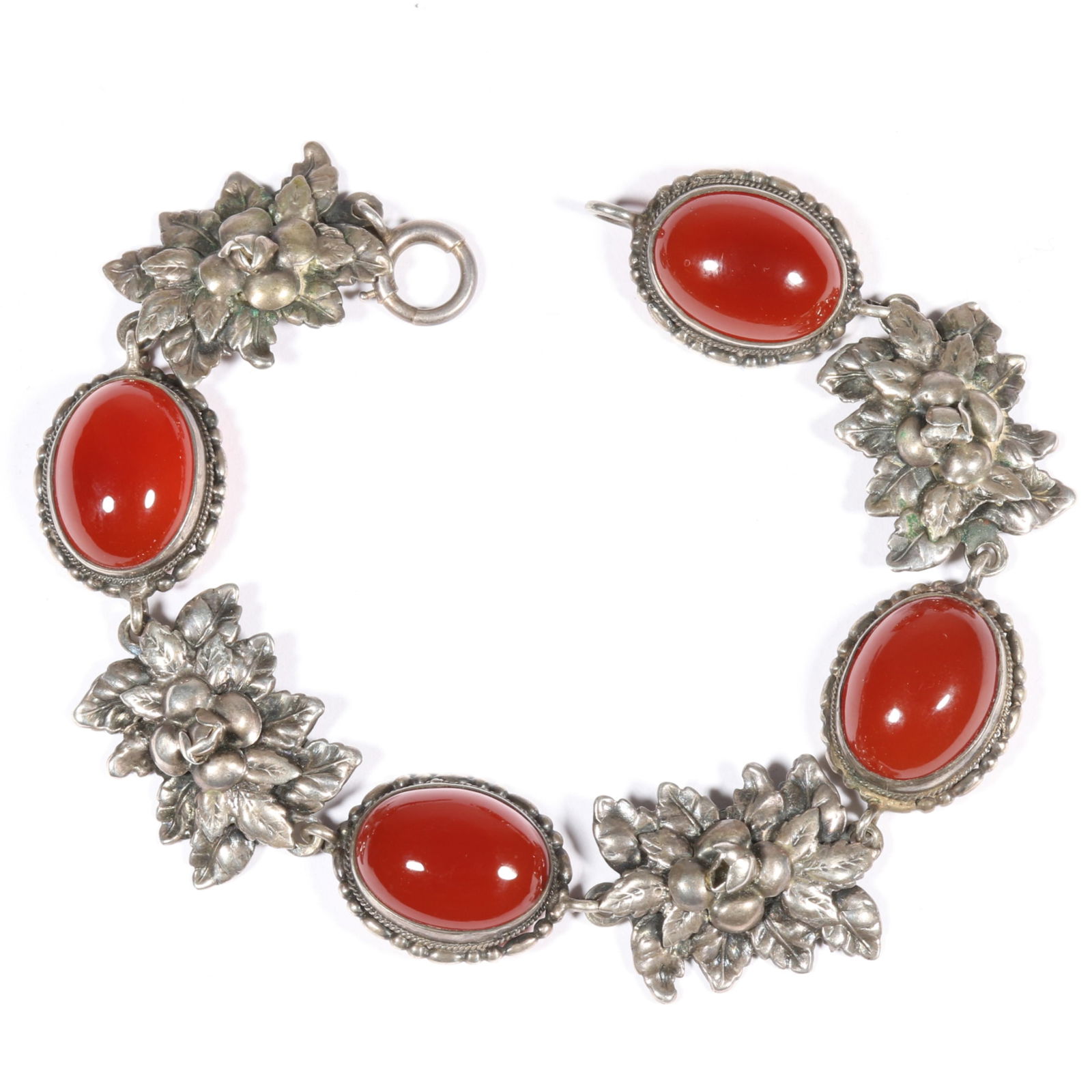 Peruzzi 800 silver rosette and carnelian bracelet. 7 1/4"L x 5/8"W (1 of 7)