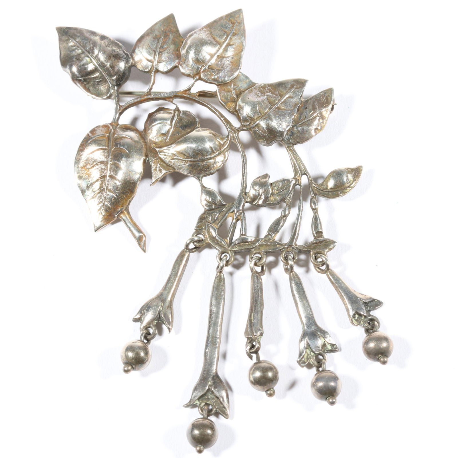 Guglielmo Cini sterling silver fuchsia flower drop brooch. 3 3/4"Drop x 2 1/2"W (1 of 8)