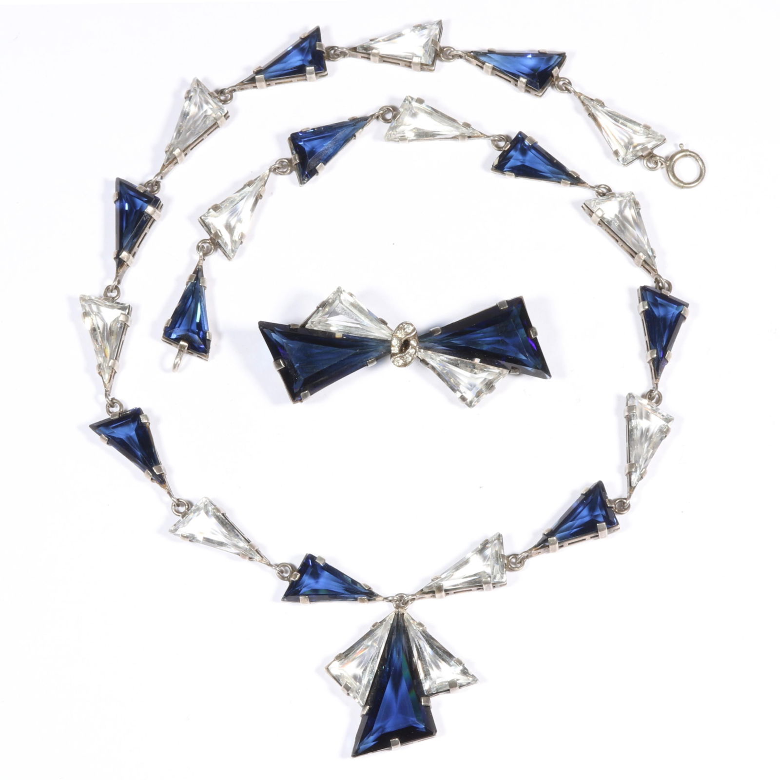 Art Deco Fishel Nessler Co. sterling silver geometric cut unfoiled glass necklace and matching (1 of 12)