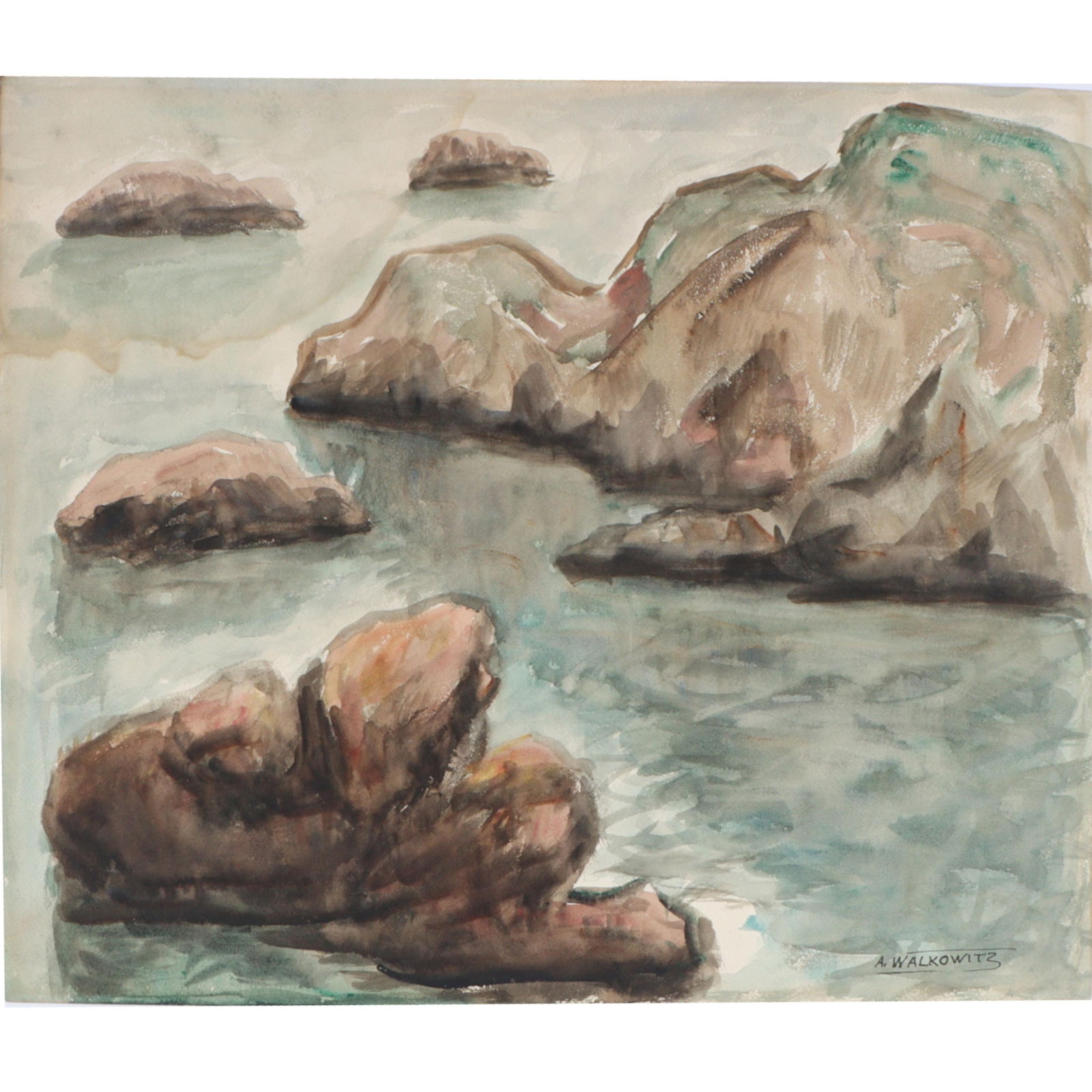 Abraham Walkowitz, Russian American (1878-1965), rocky shore landscape, watercolor on paper, 16"H x (1 of 11)